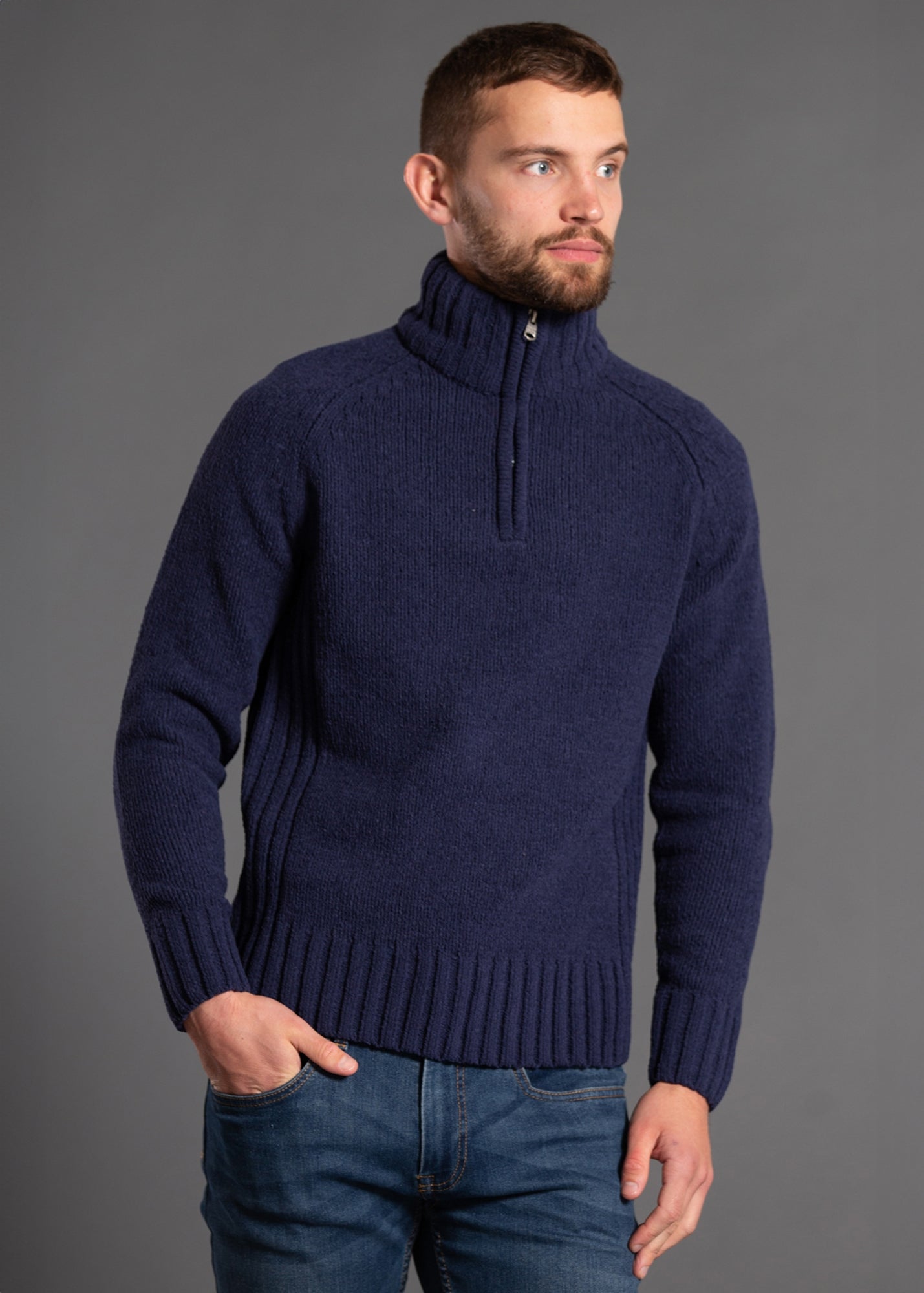 Kensington Eastside Navy Quarter Zip Raglan Sleeve Knitted Jumper