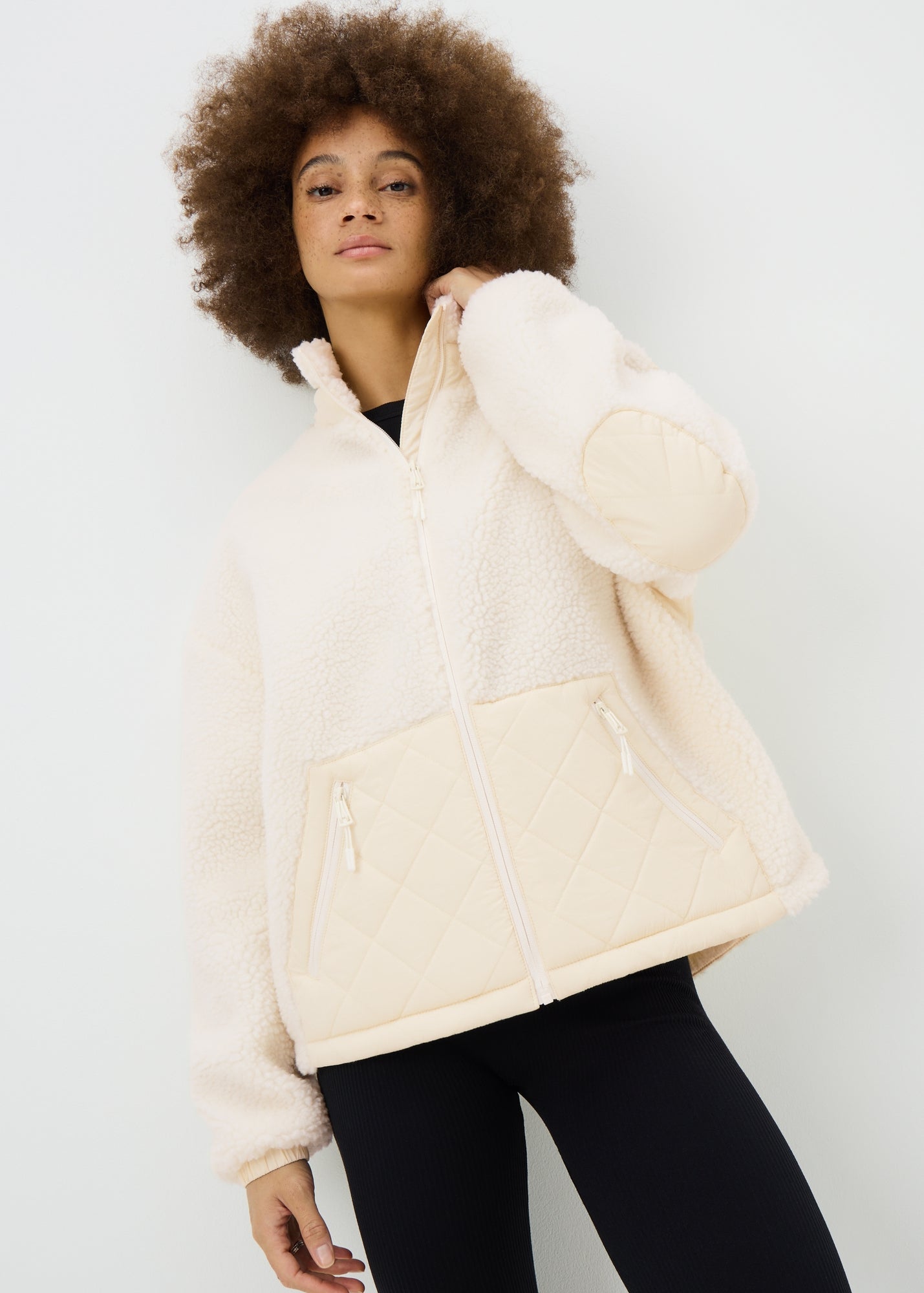 Souluxe Cream Funnel Neck Borg Jacket - M | Matalan