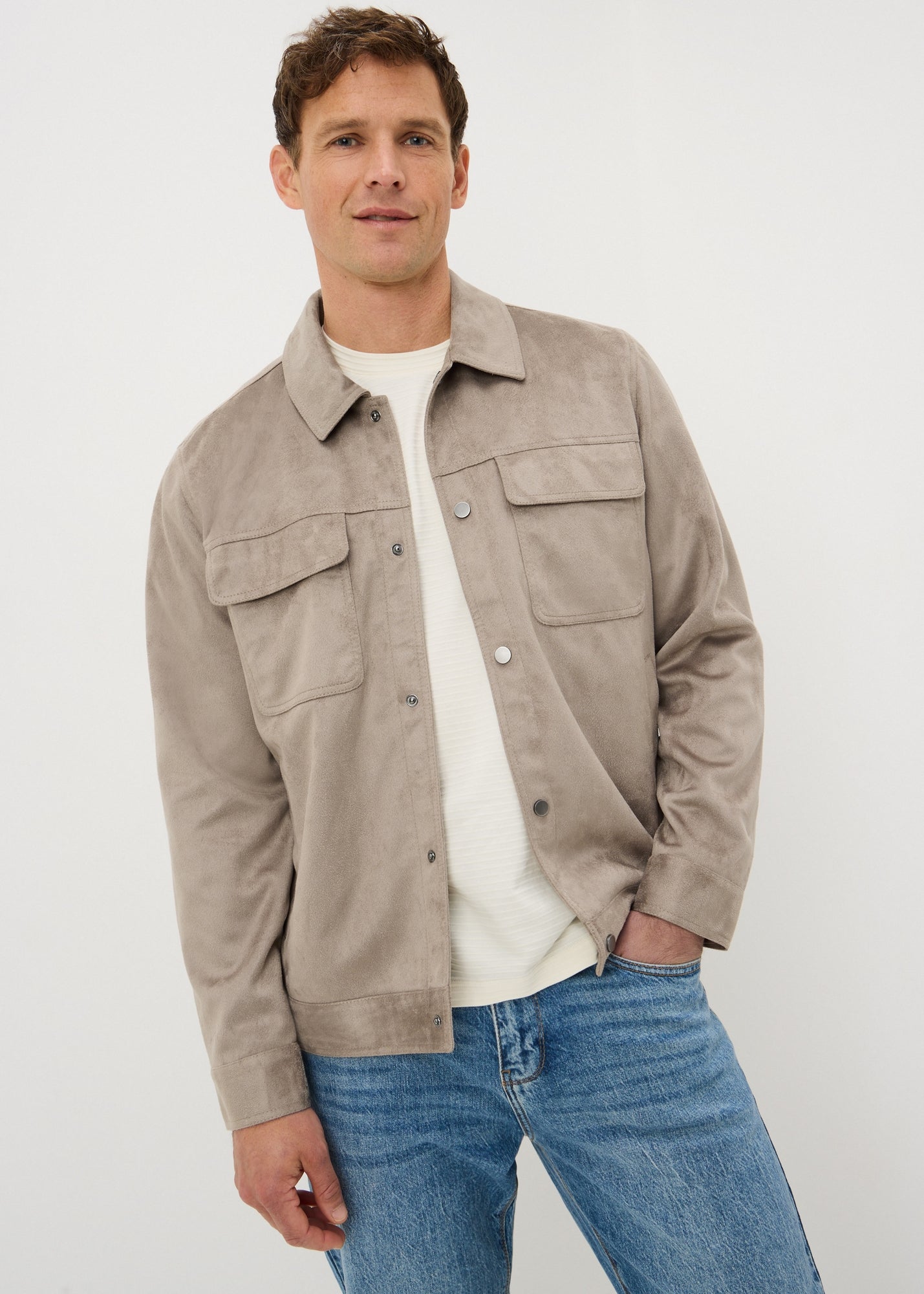 Mushroom Faux Suede Trucker Jacket - S