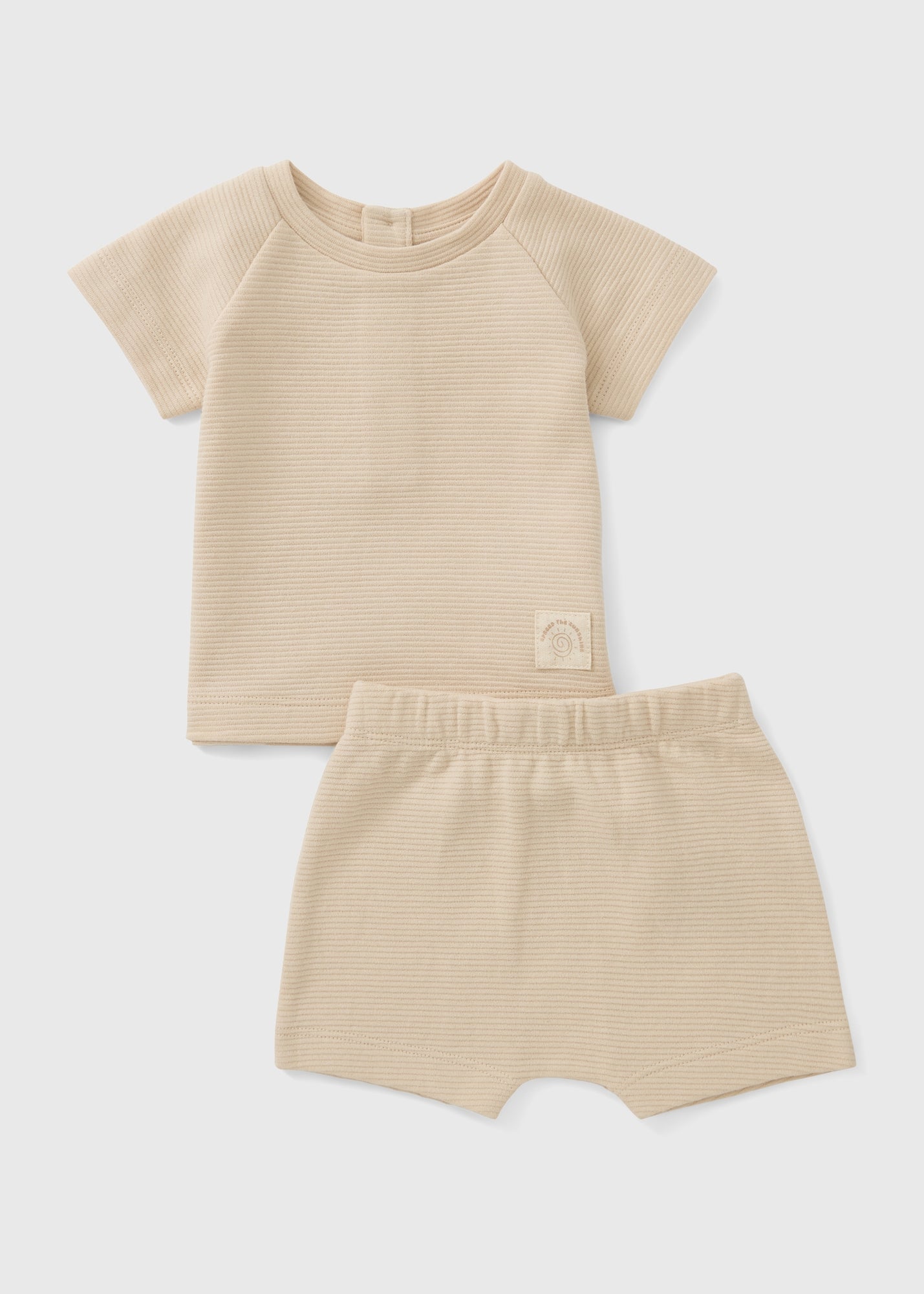 Boys Stone Ribbed Top & Shorts Set (Newborn-23mths) - Up to 1