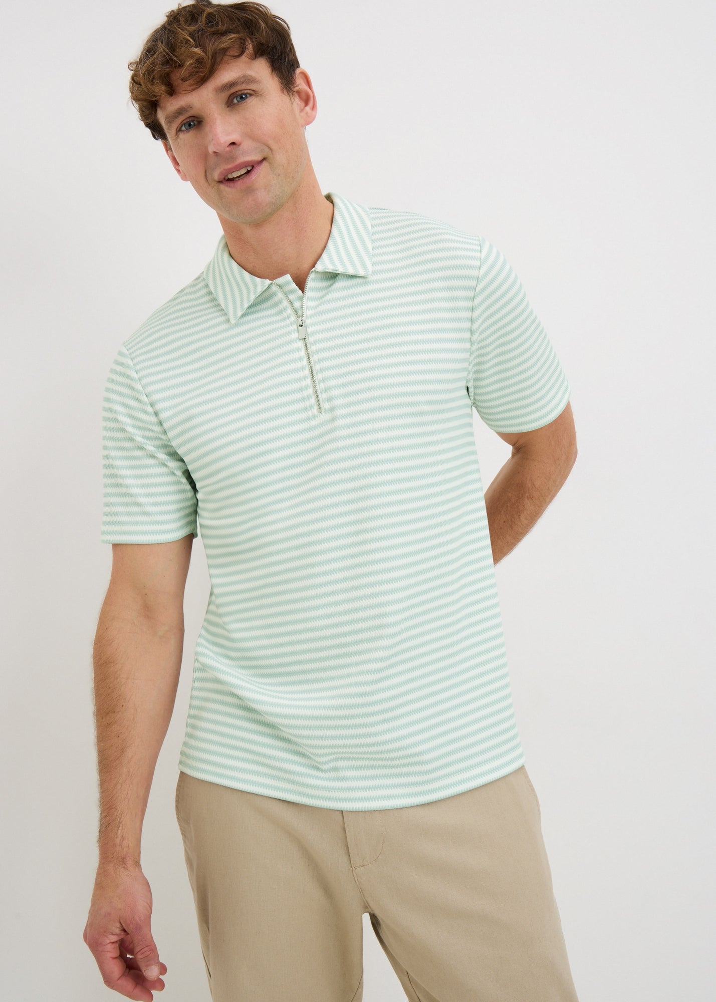 Mint Smart Bubble Zip Polo Shirt - 2XL | Matalan