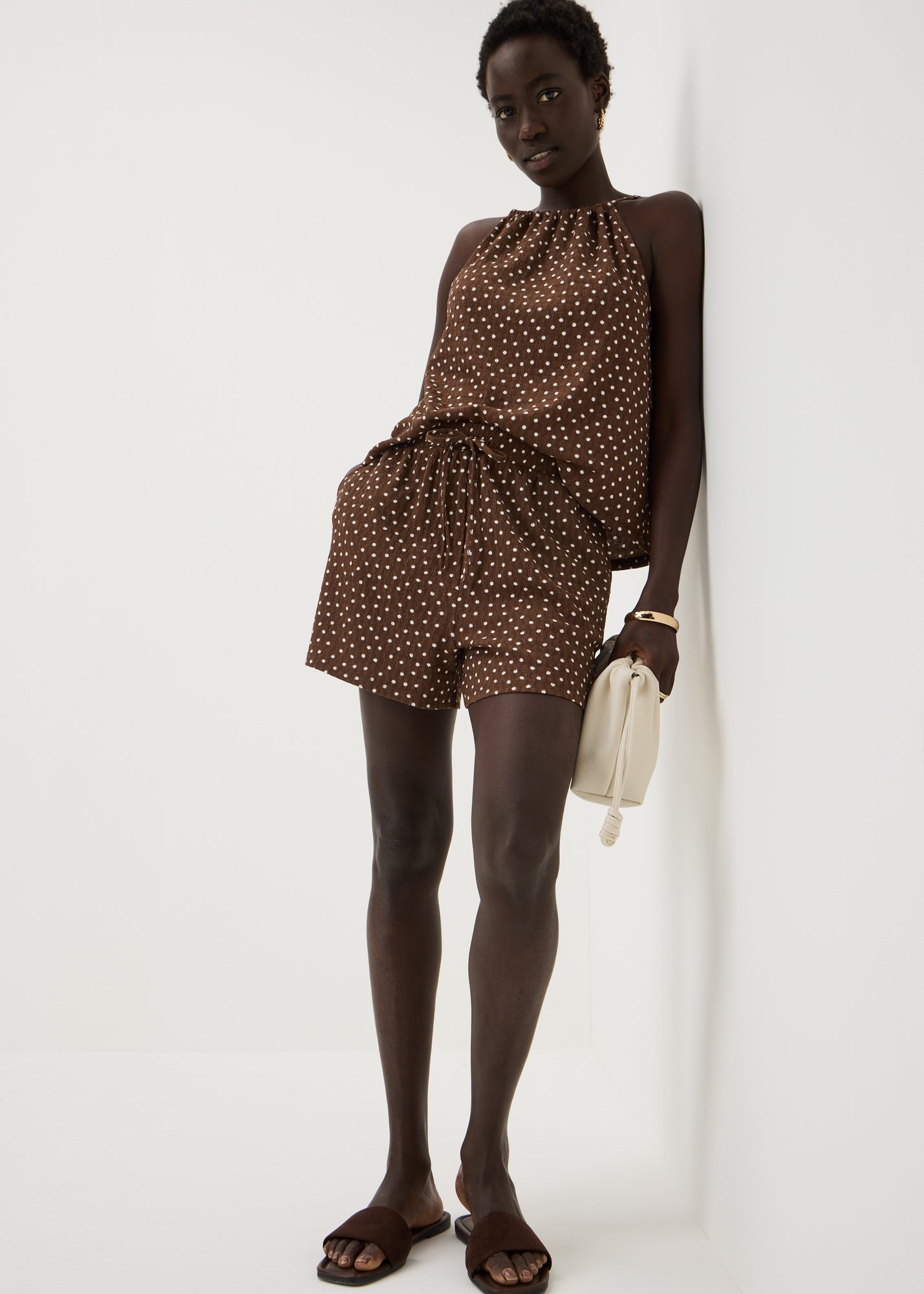 Chocolate Brown Polka Dot Co Ord Shorts - Small | Matalan