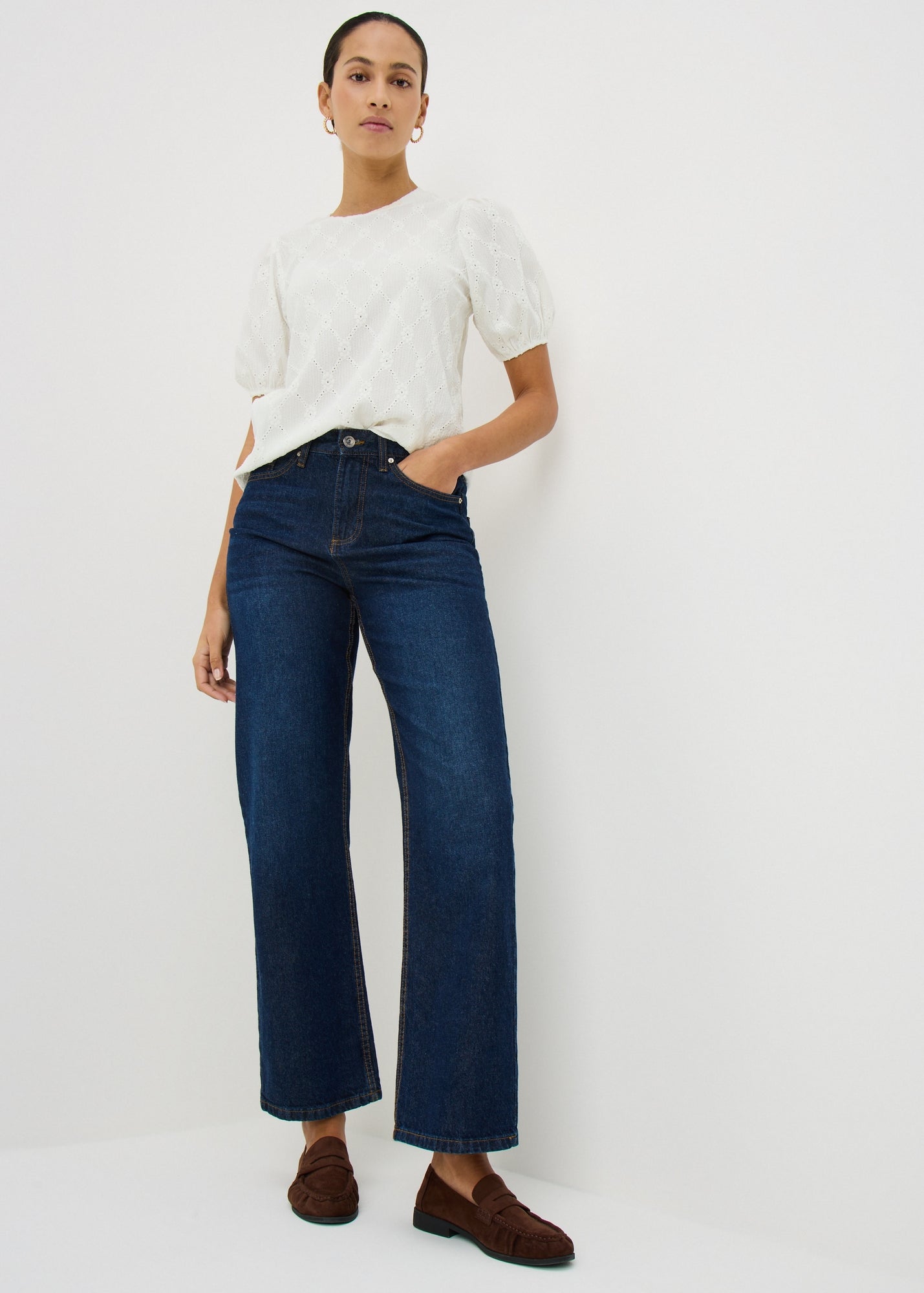 Cream Textured Puff Sleeve Top - 8 | Matalan
