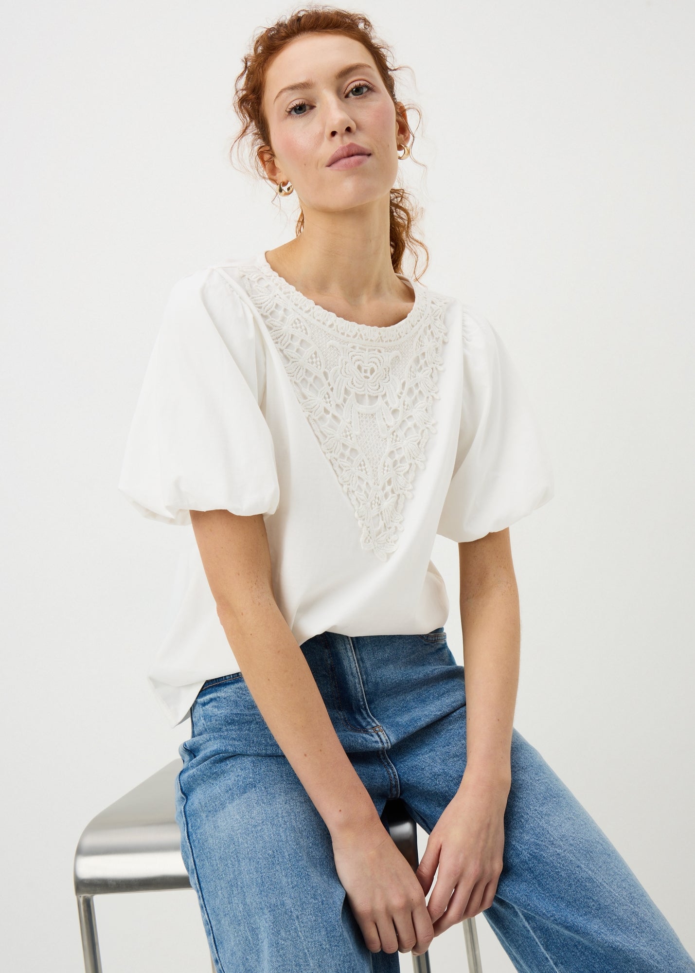 Cream Crochet Puff Sleeve Top - 8 | Matalan