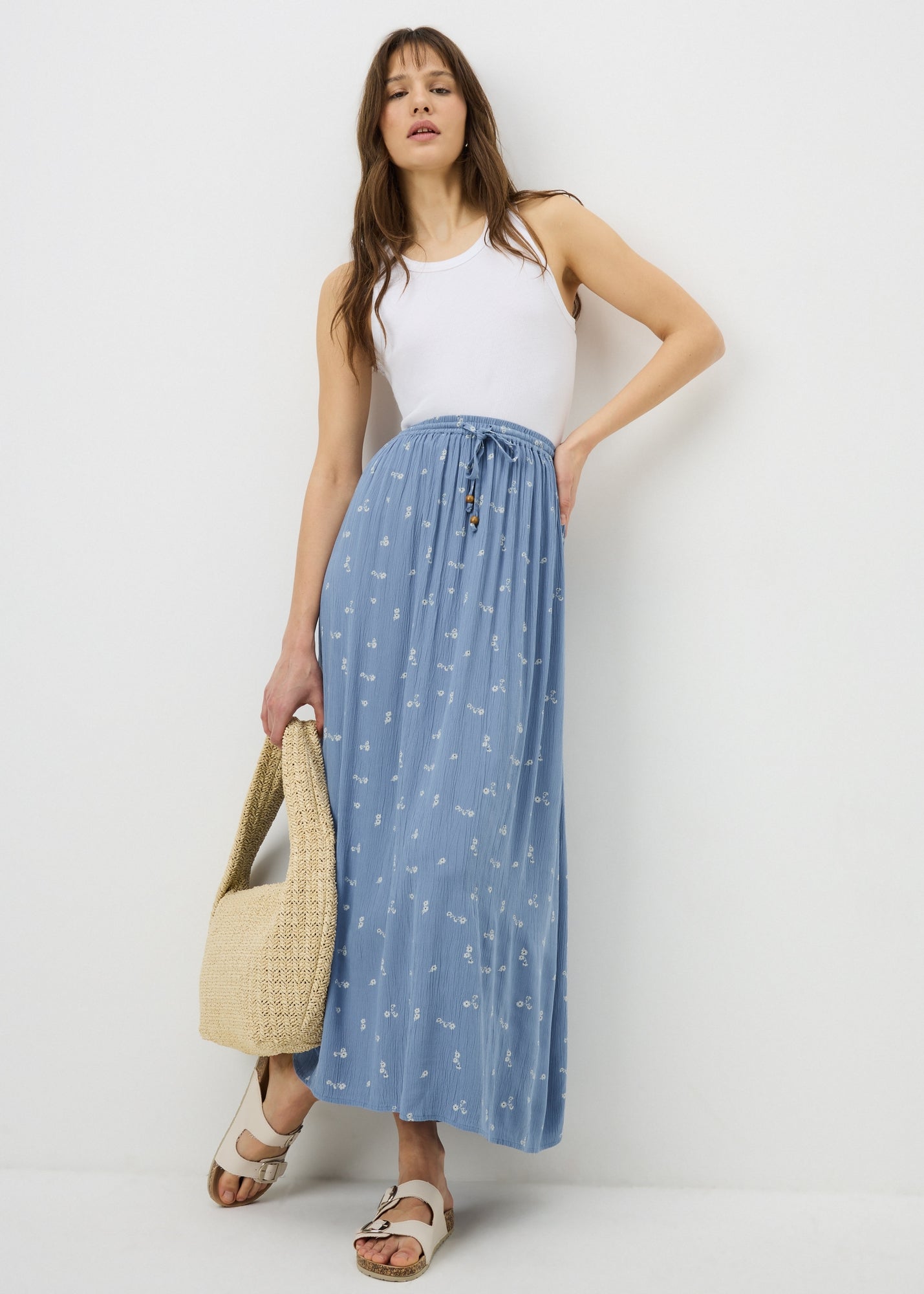 Blue Ditsy Floral Cheesecloth Maxi Skirt - 8 | Matalan