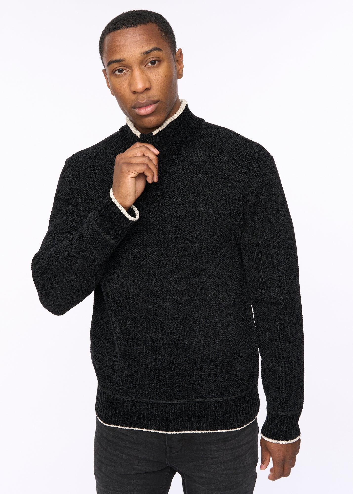 XHARATHORN ブラックメタル　BLACKL Crosshatch Black Coldwell Chenille 1/4 Zip Knit - L