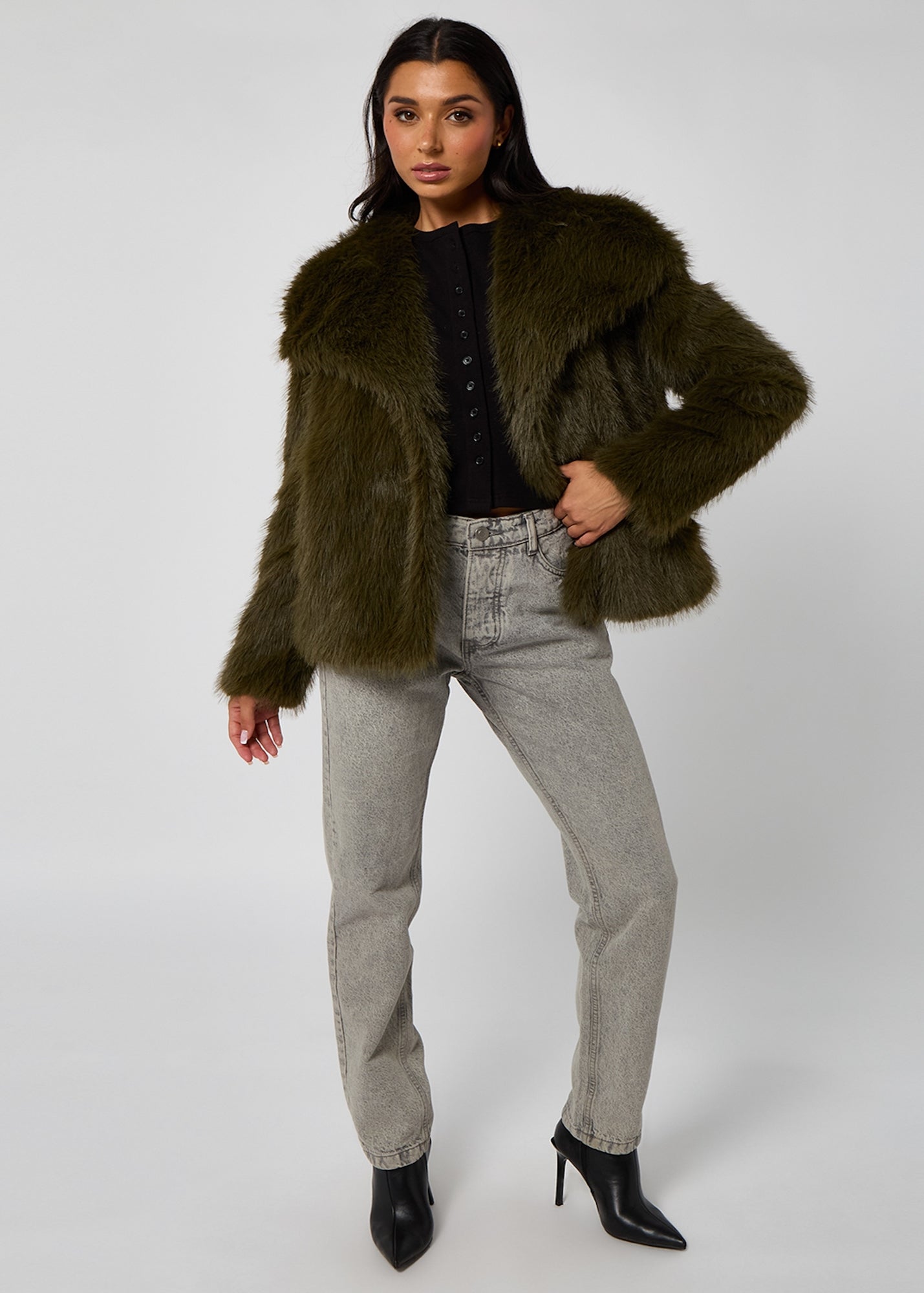 Urban Bliss Khaki Faux Fur Jacket - 16 | Matalan