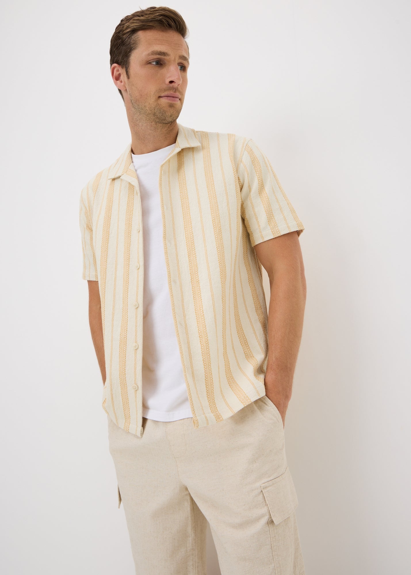 Yellow Stripe Texture Shirt - S | Matalan