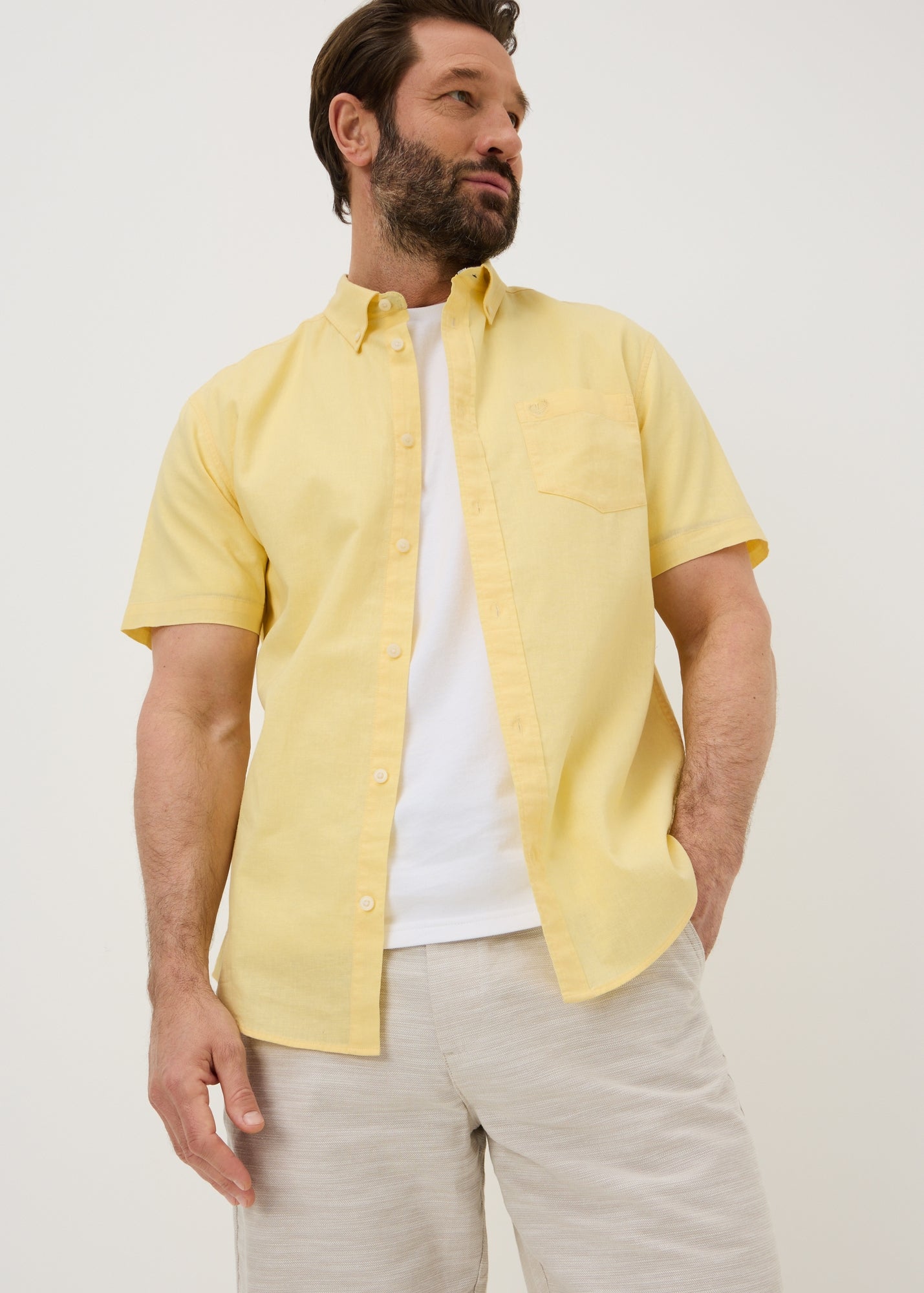 Lincoln Yellow Linen Blend Short Sleeve Shirt - S | Matalan