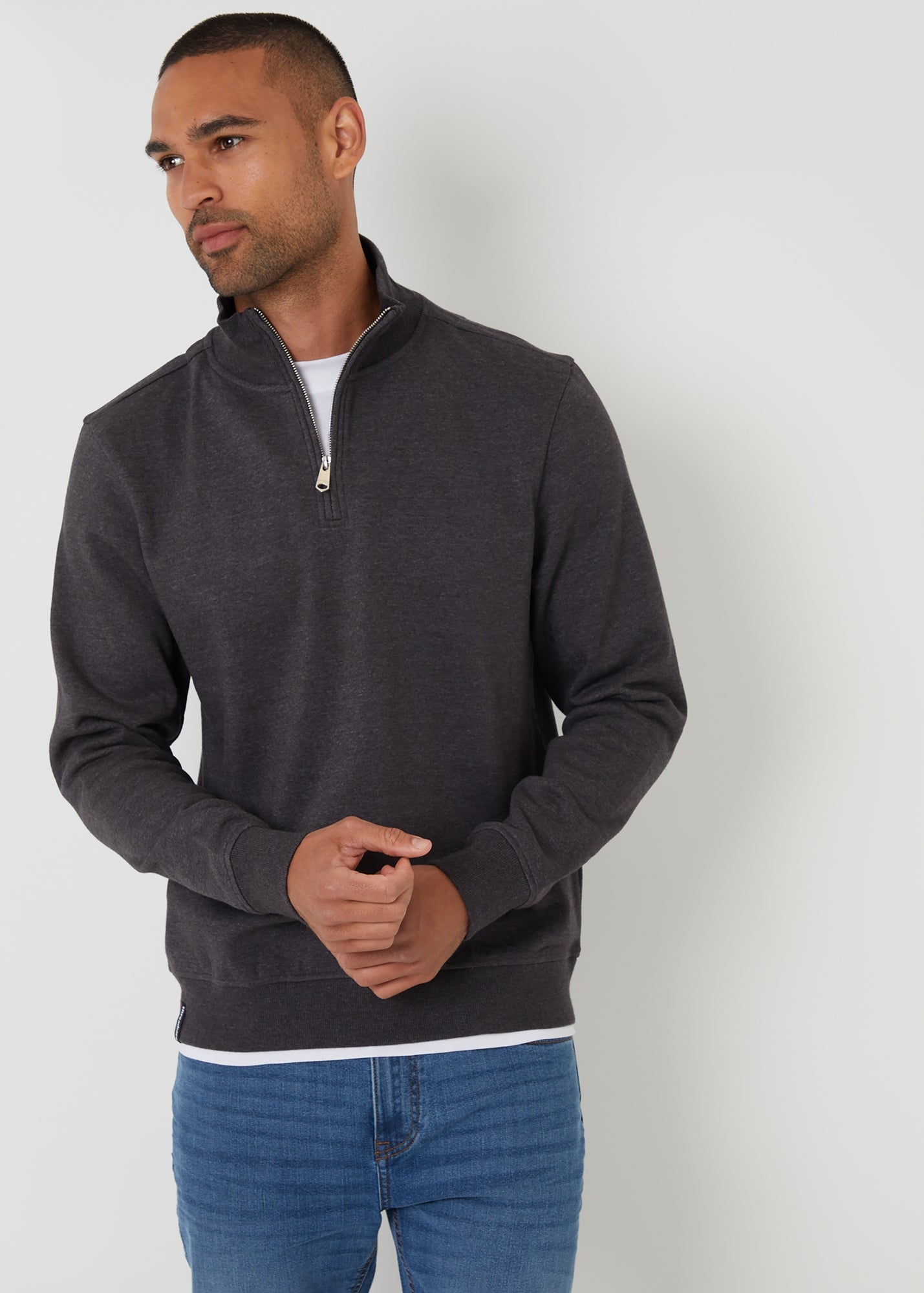 Threadbare Charcoal Mock T-Shirt Quarter Zip Sweatshirt - XL | Matalan