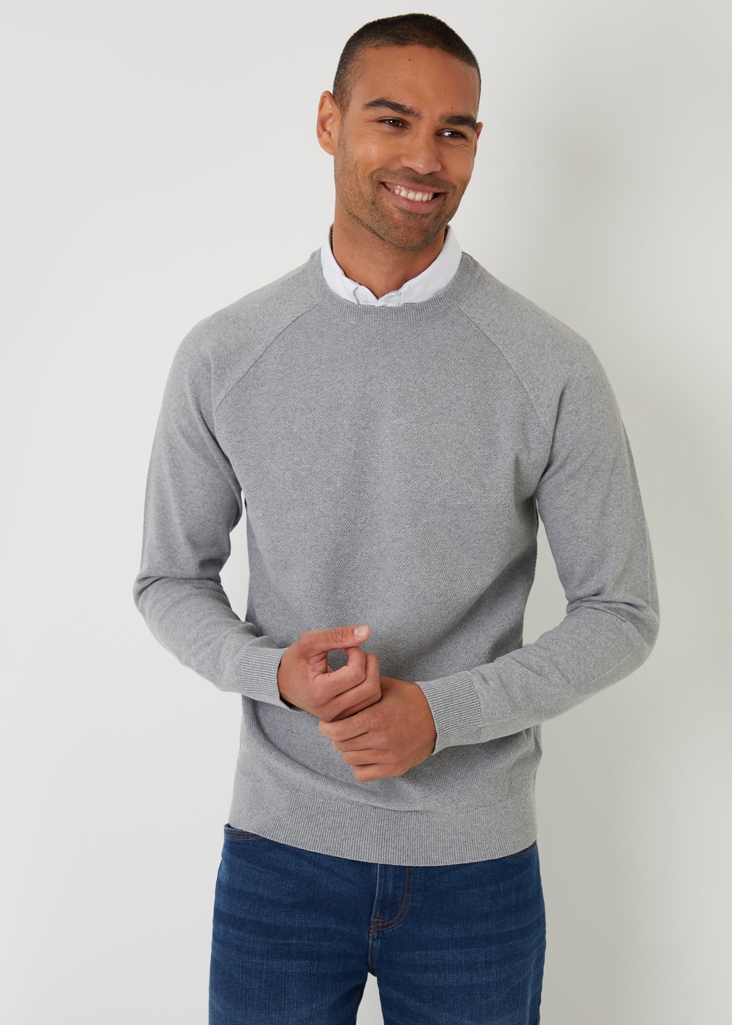 Threadbare Grey Mock Shirt Raglan Knitted Jumper - XL