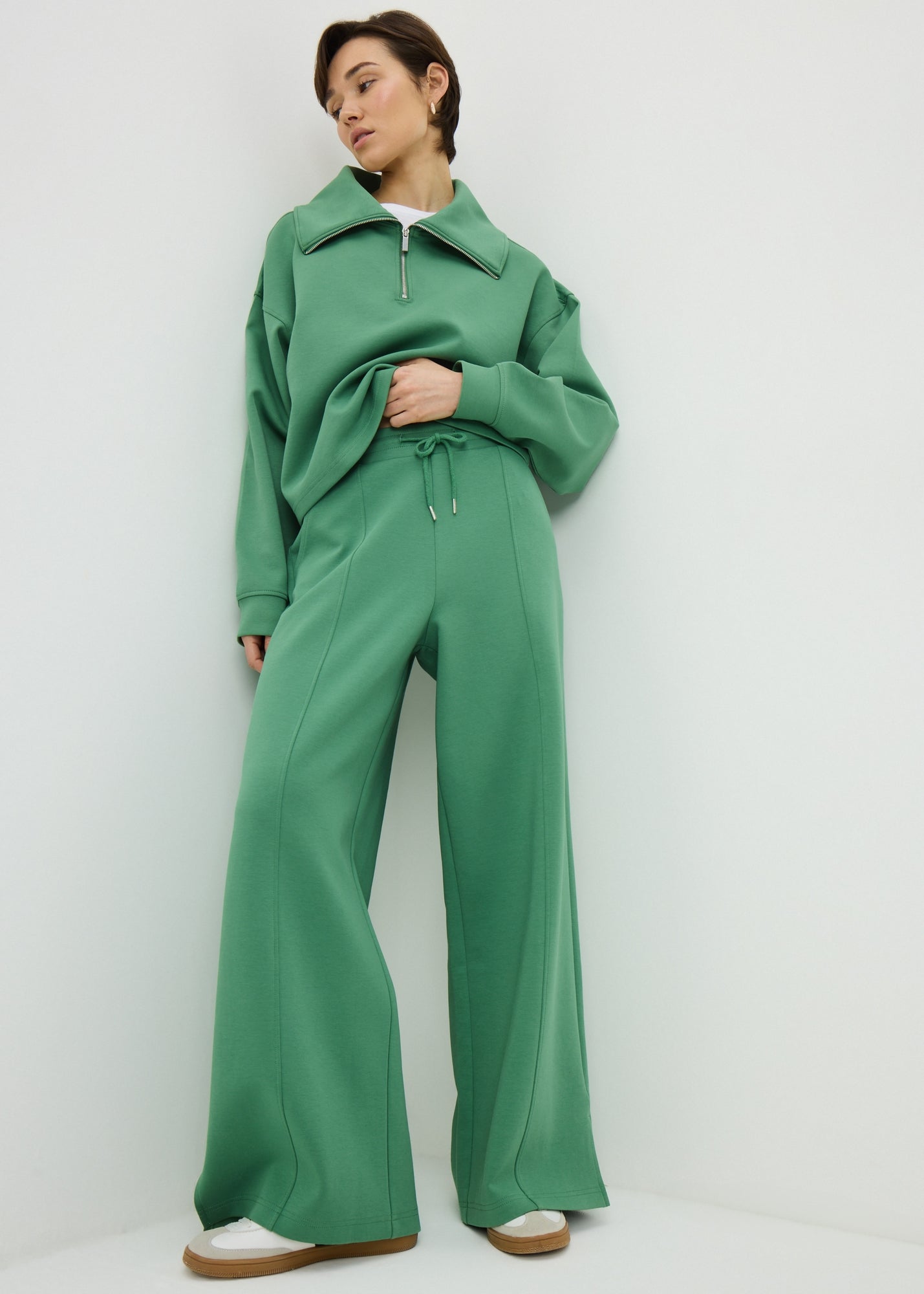 Green Interlock Wide Collar Co Ord Sweatshirt - XS | Matalan