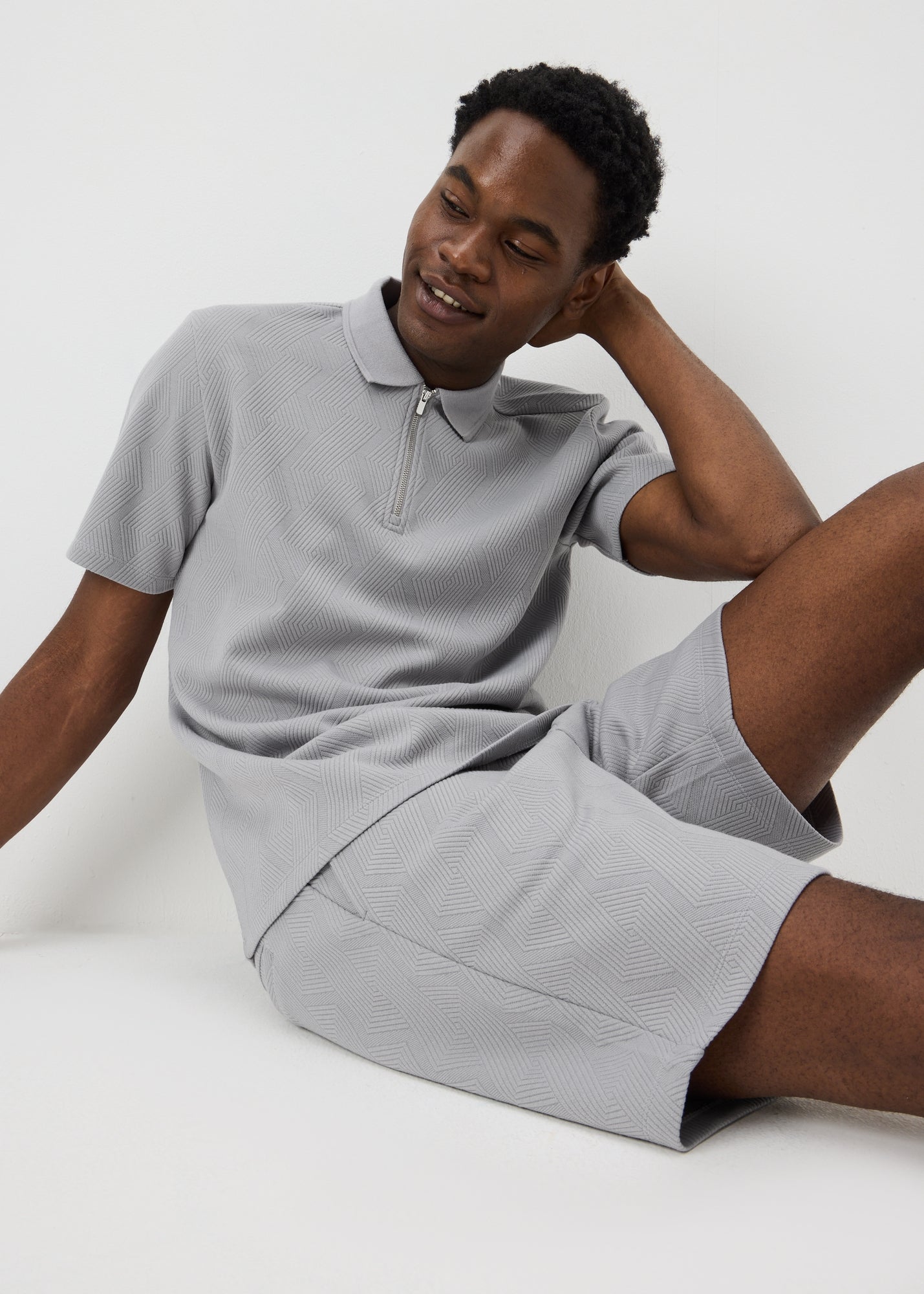 Grey Diamond Textured Co Ord Shorts - S | Matalan