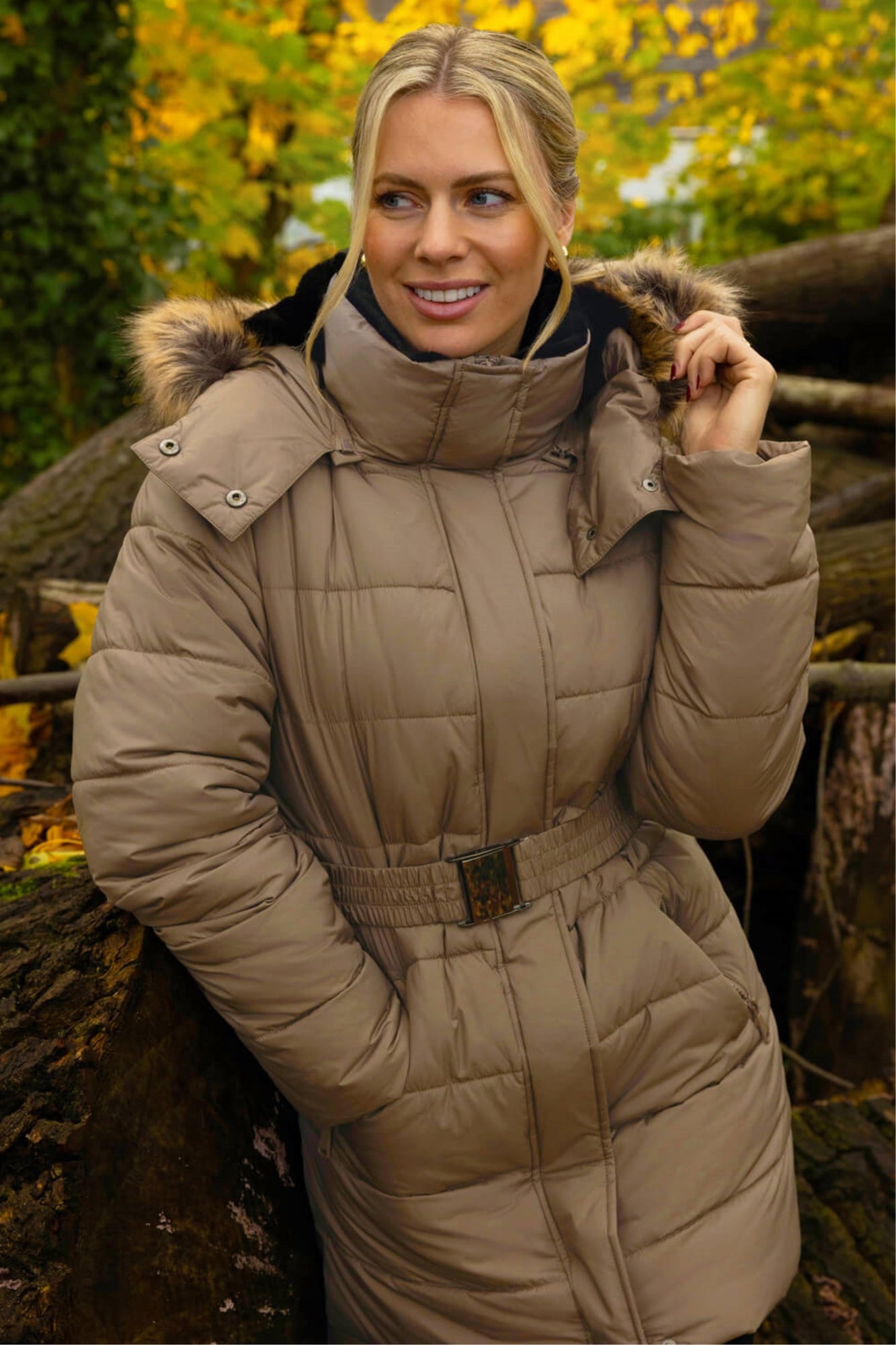 Roman Mocha Faux Fur Padded Belt Coat - 10 | Matalan