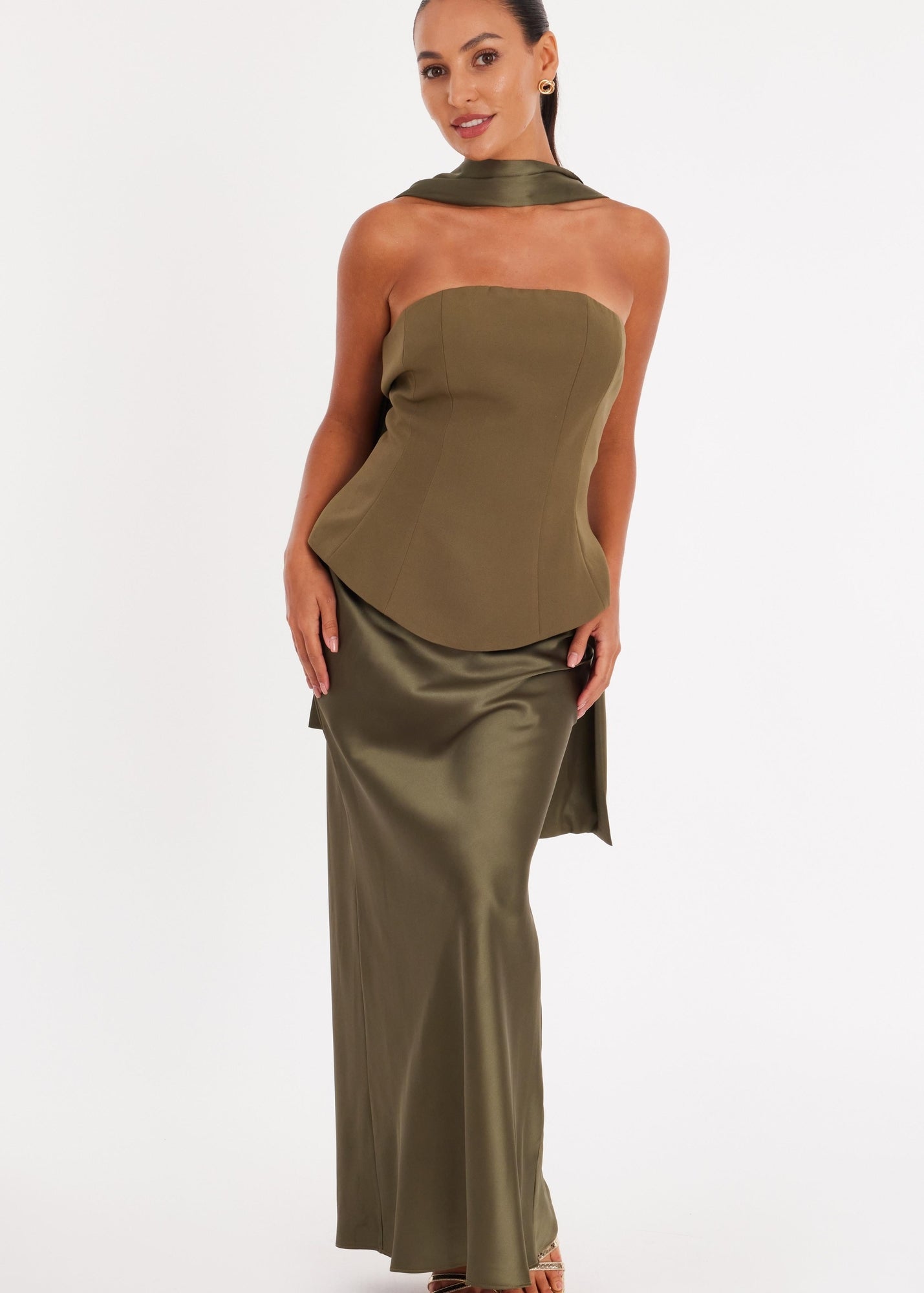 quiz clothing green dress Petite Satin Hem Midaxi - 6 Hex:REGRN004-#C8DFC0