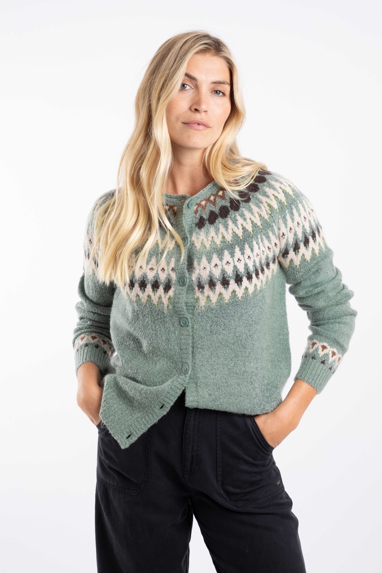 Weird Fish Sea Mist Hatty Fair Isle Cardigan - 10
