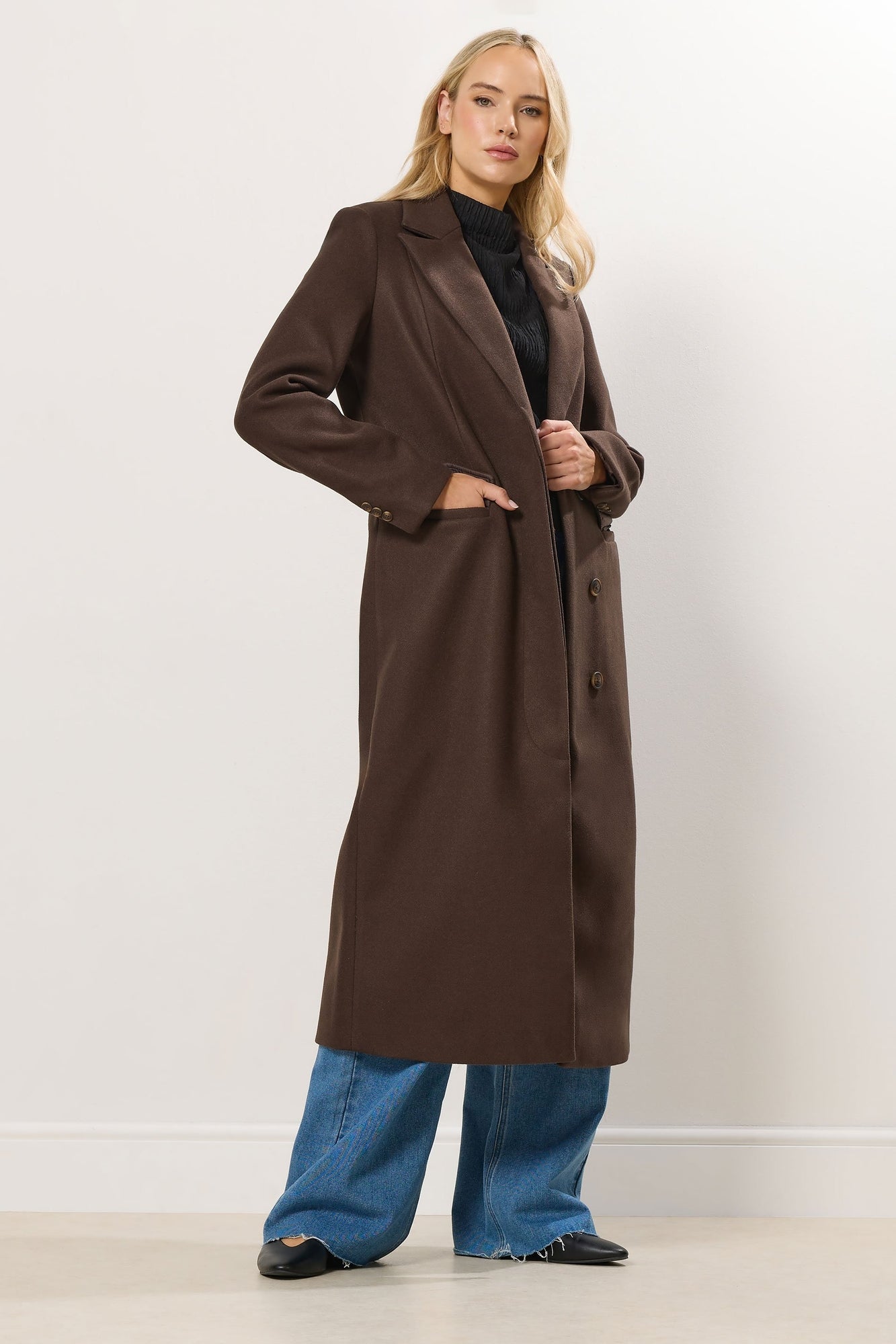 Long Tall Sally Chocolate Brown Longline Maxi Coat - 8 | Matalan