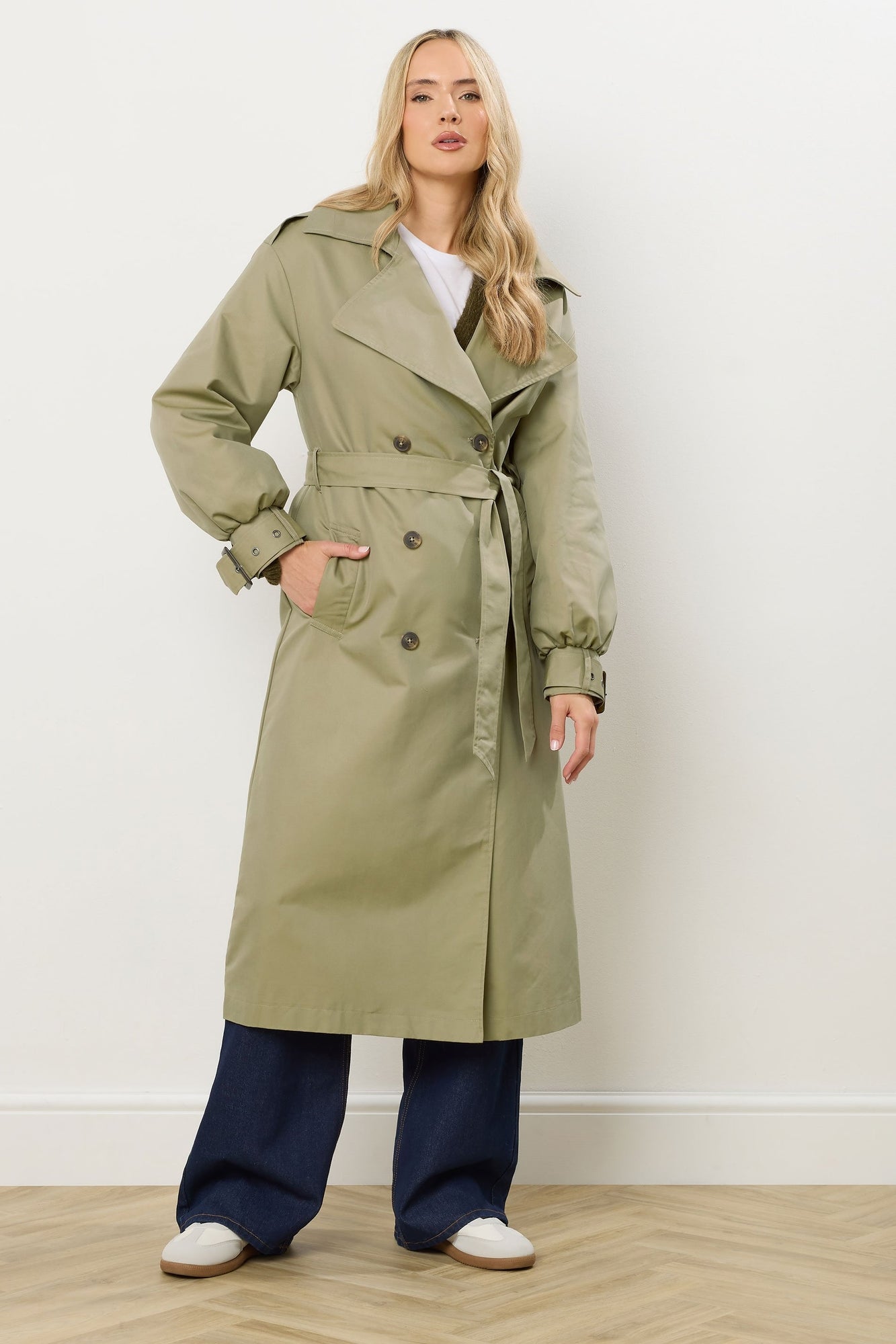 未使用★Ameri★BALLOON SLEEVE PLEATS TRENCH★ Long Tall Sally Sage Green Balloon Sleeve Buckle Trench Coat - 8