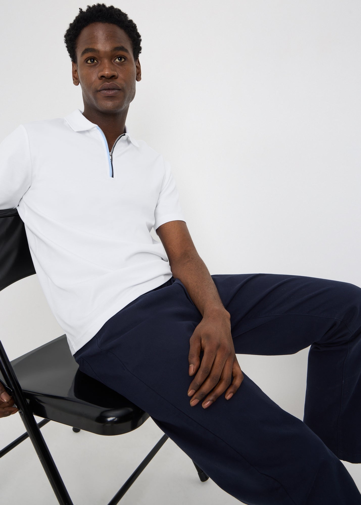 White Smart Soft Touch Cotton Zip Polo Shirt - S | Matalan