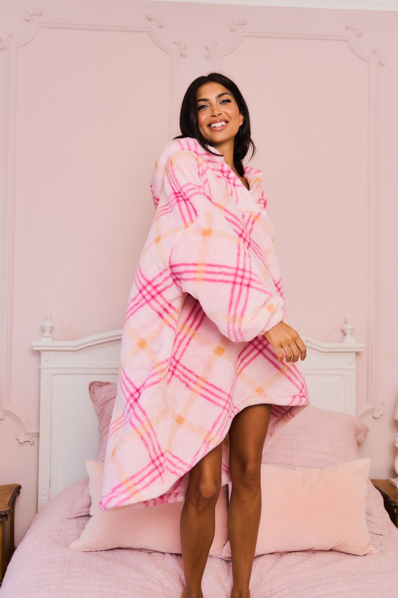 JimJam Pink Check Oversized Hoody - One Size