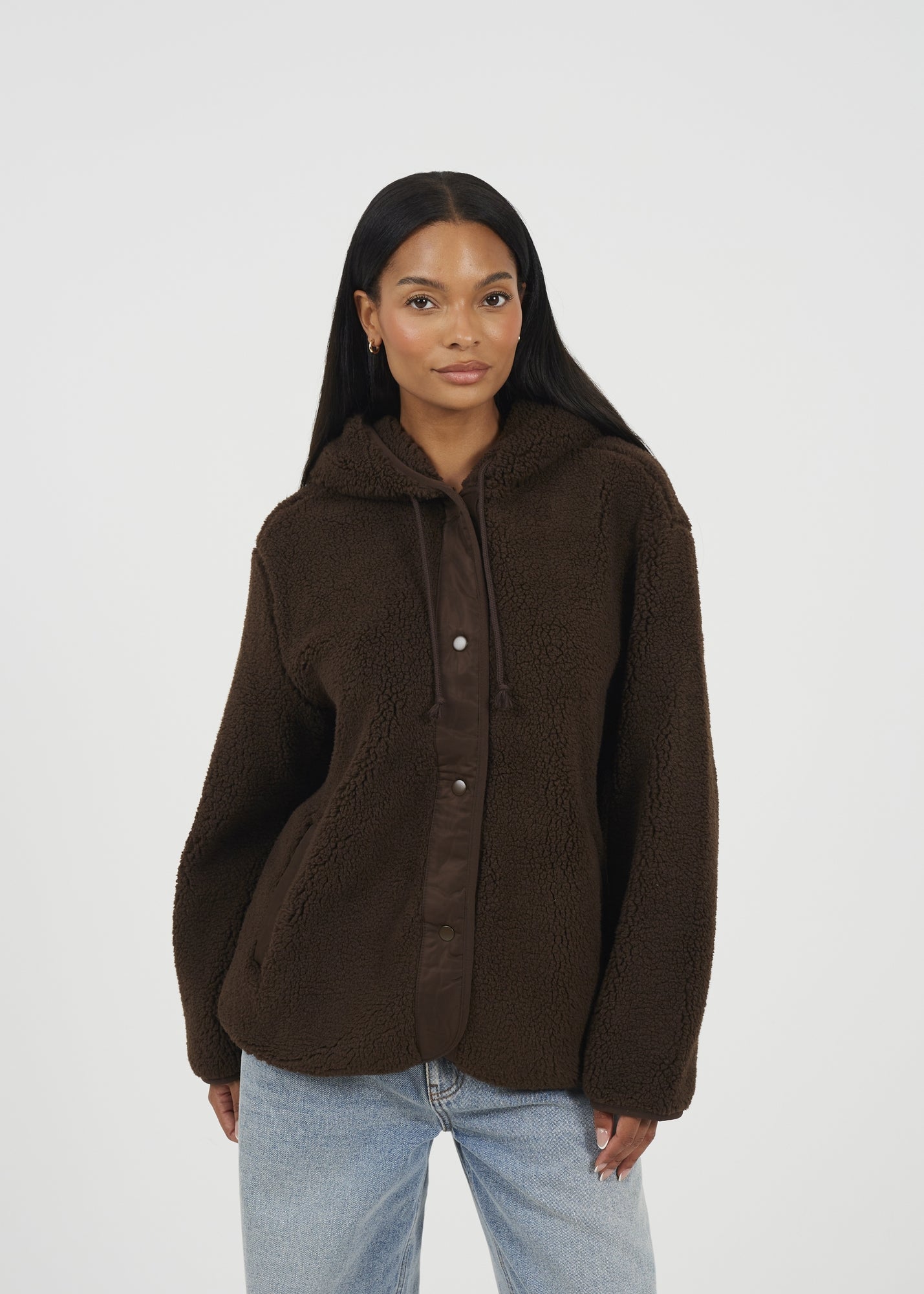 Gini London Chocolate Faux Fur Zip Front Short Jacket - M/L | Matalan