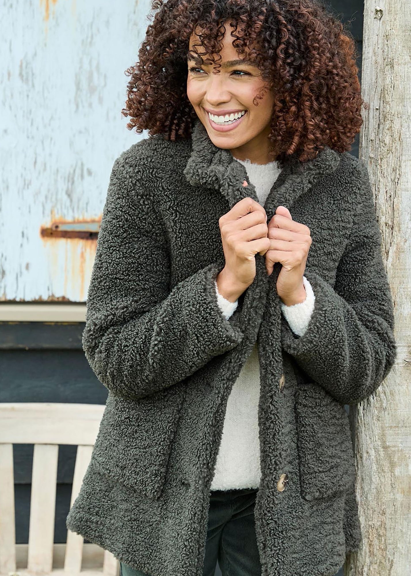 Yumi Green Faux Suede & Shearling Biker Jacket - 14