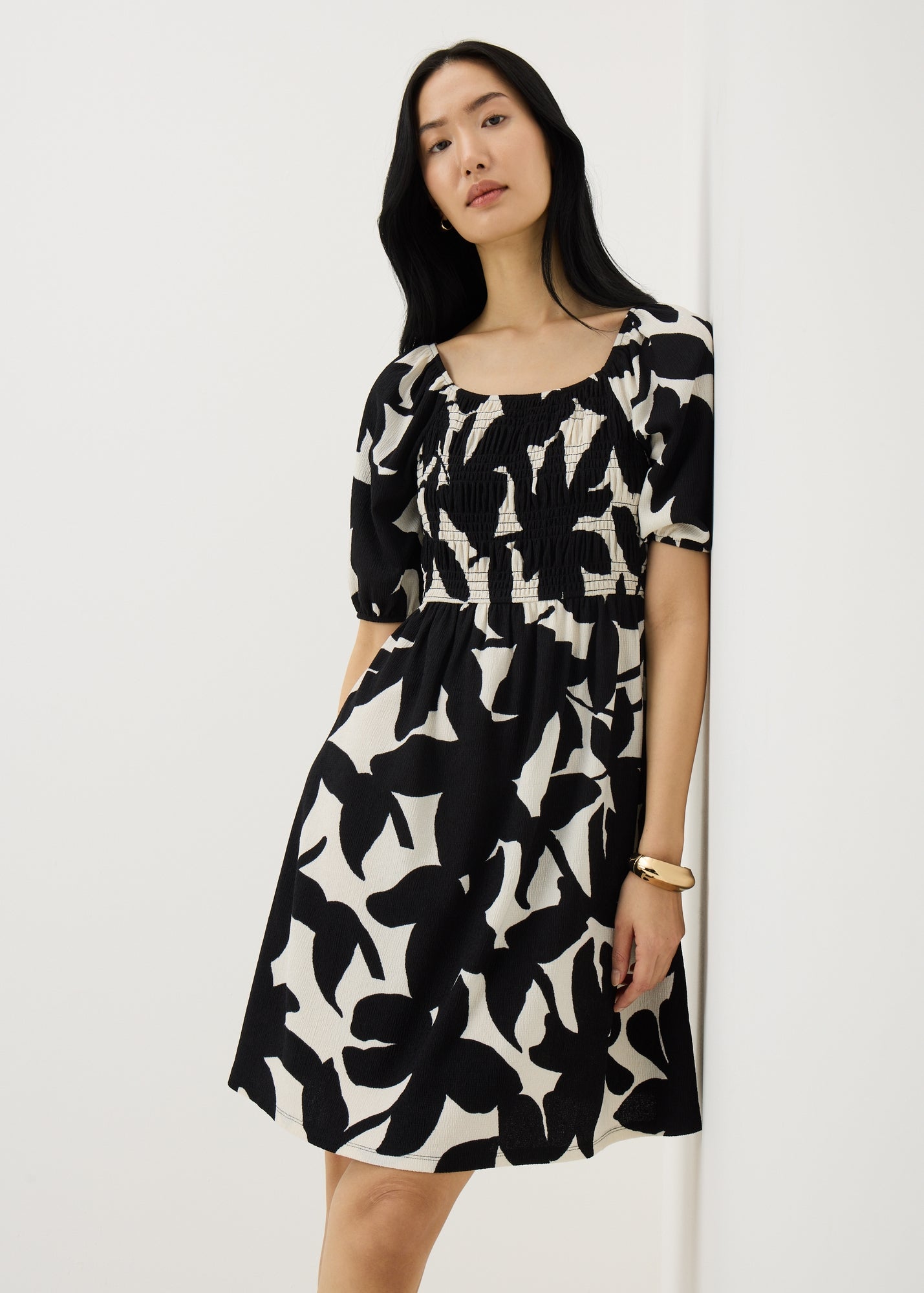 Black Spot Print Lace Trim Midi Dress - 8 | Matalan