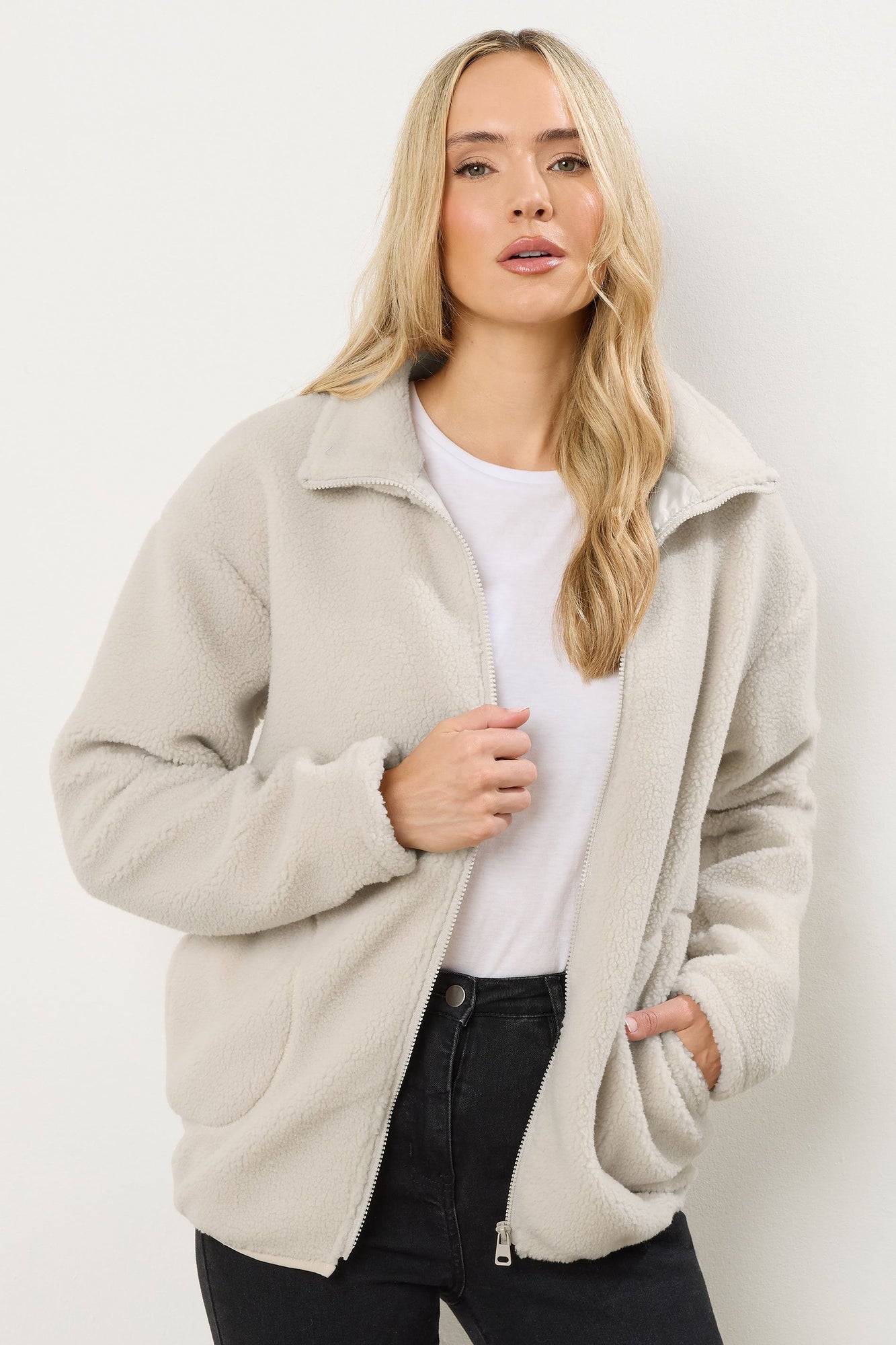 Long Tall Sally Ivory White Zip Fleece Jacket - 22-24 | Matalan