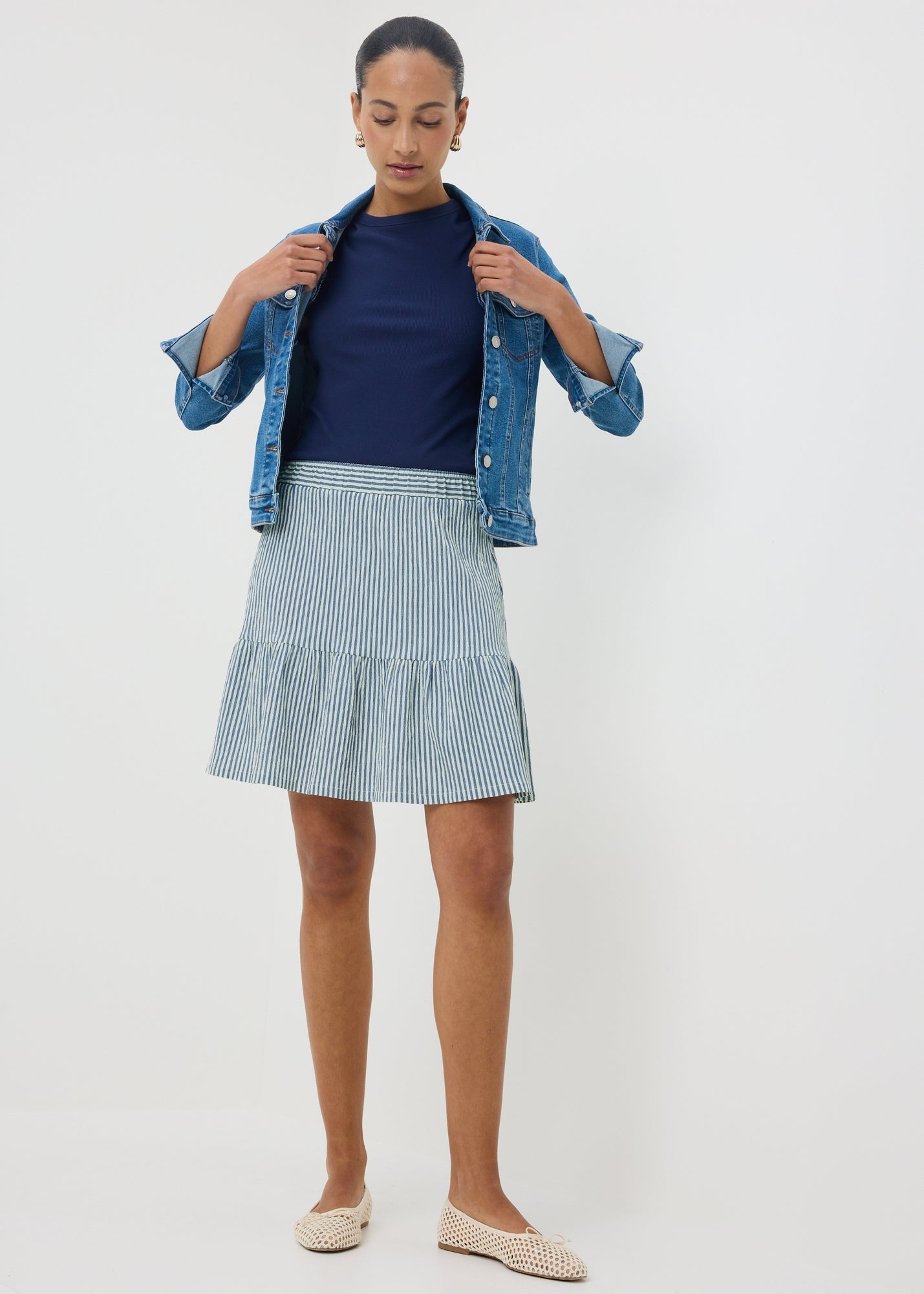 Green Stripe Woven Textured Mini Skirt - 8 | Matalan