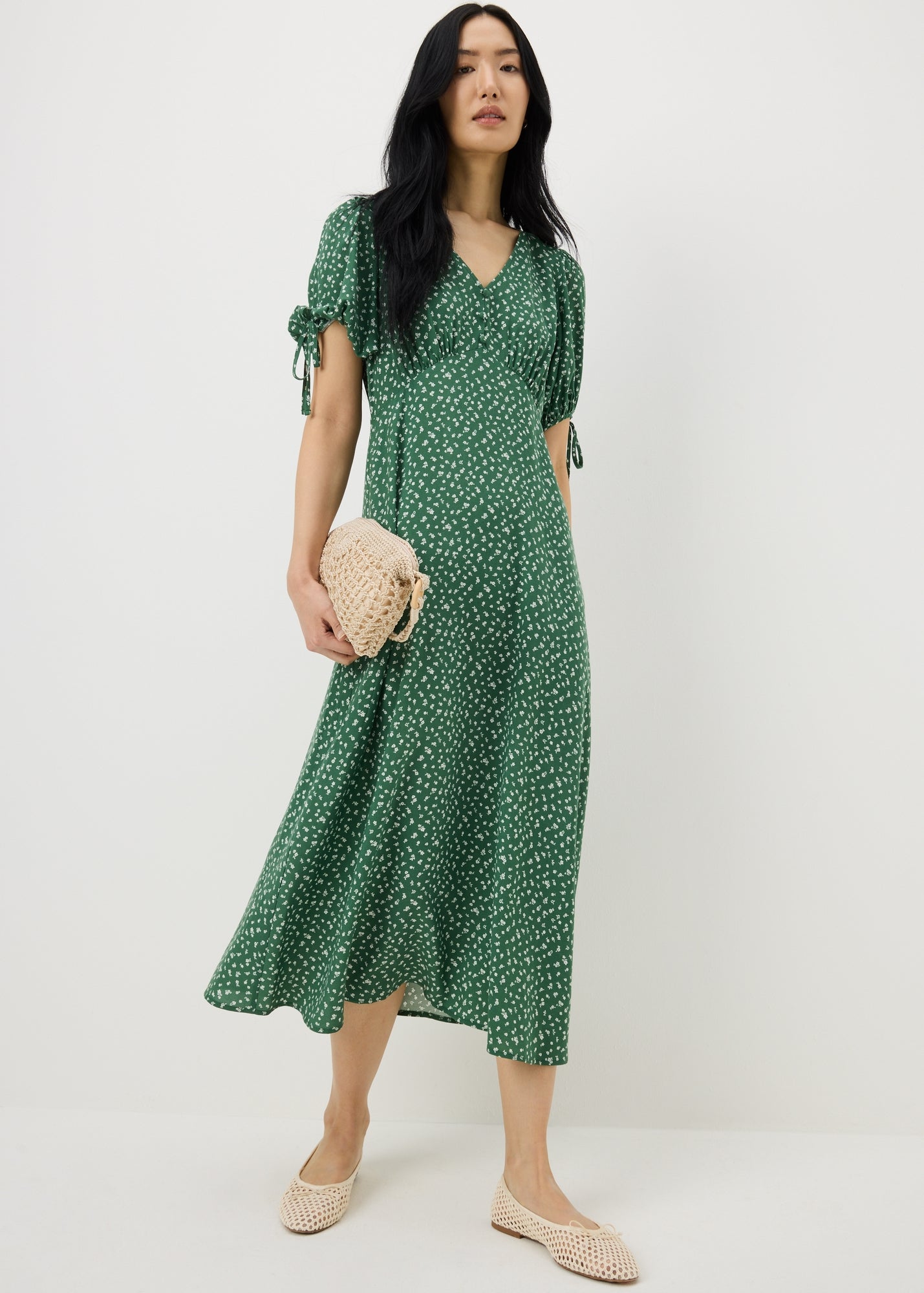green emerald velvet dress Colette Green Polka Dot Crepe Midi Tea Dress  Finery London
