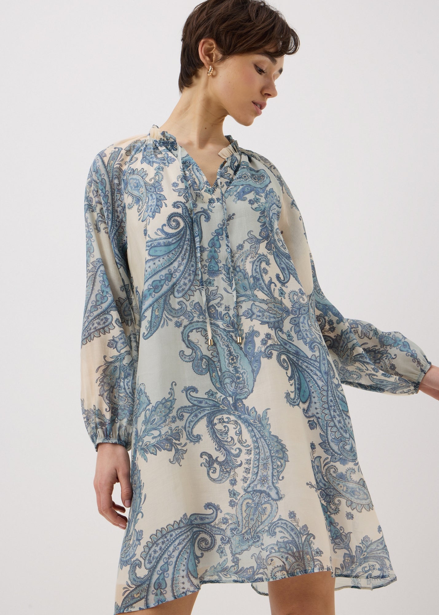 blue paisley shirt dress Linen Blend Shirtdress - Brushed Paisley