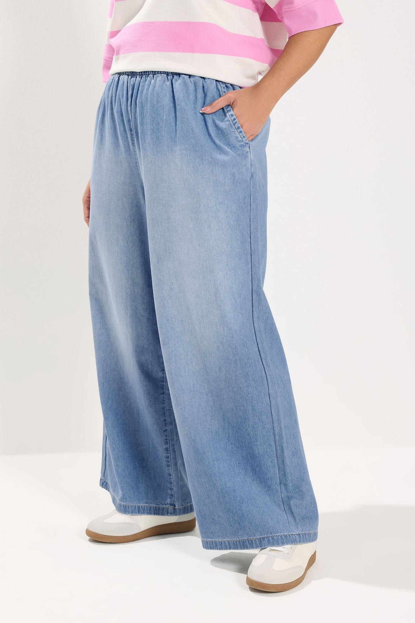 Yours Curve Mid Blue Wide Leg Jeans - 20/L30