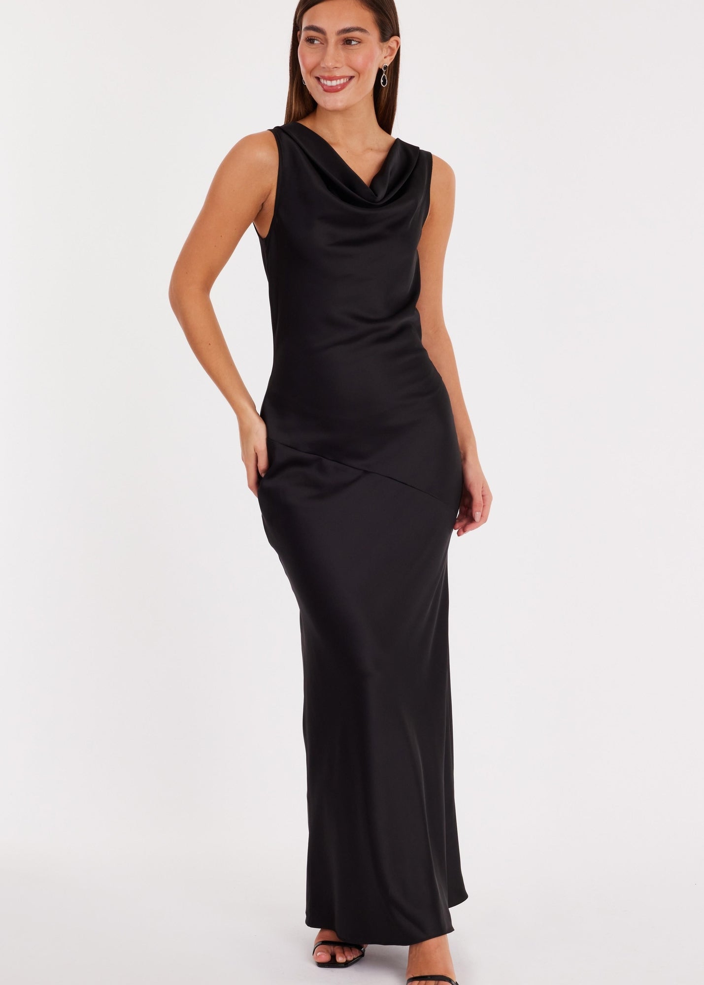 quiz satin cowl neck dress QUIZ Women's Womens's Satin Ruched Cowl Midi Dress