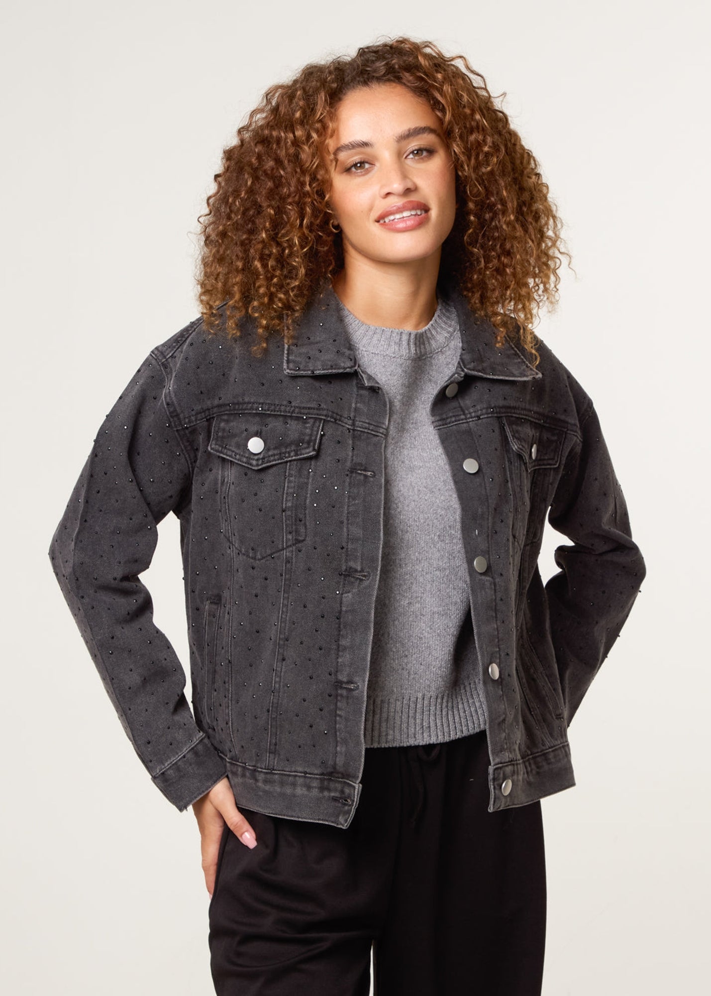 Blue Vanilla Black Embellished Denim Jacket - S/M | Matalan