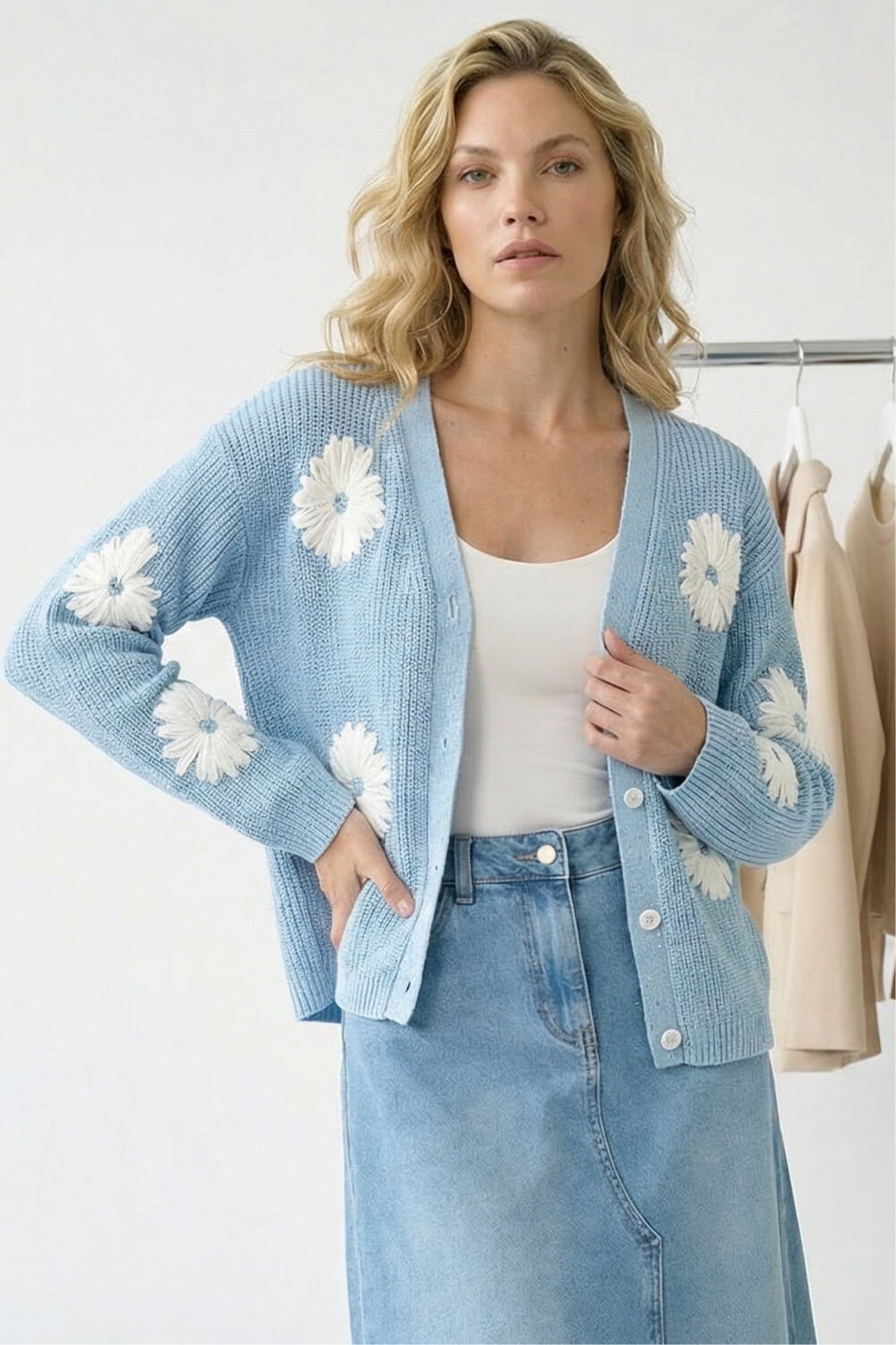 Roman Light Blue Daisy Detail Knit Cardigan - 10 | Matalan