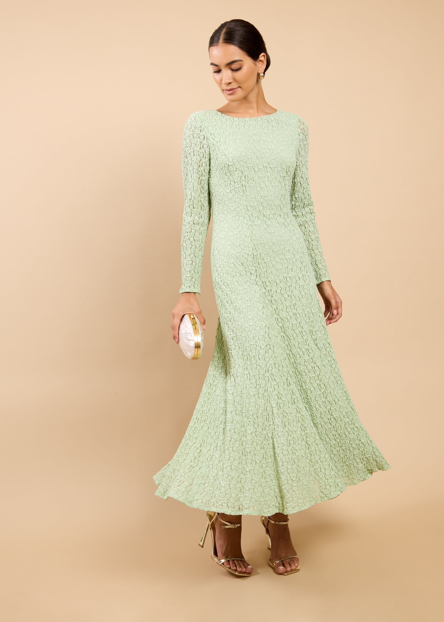 Little Mistress Sage Green Textured Midaxi Dress - 8 | Matalan