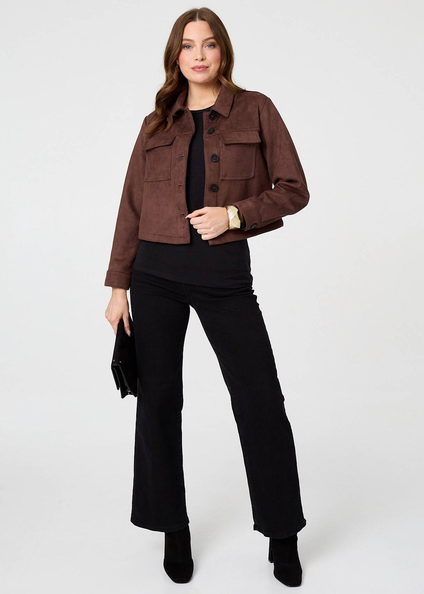 Izabel London Beige Buckled Pocket Detail Cropped Jacket - 12