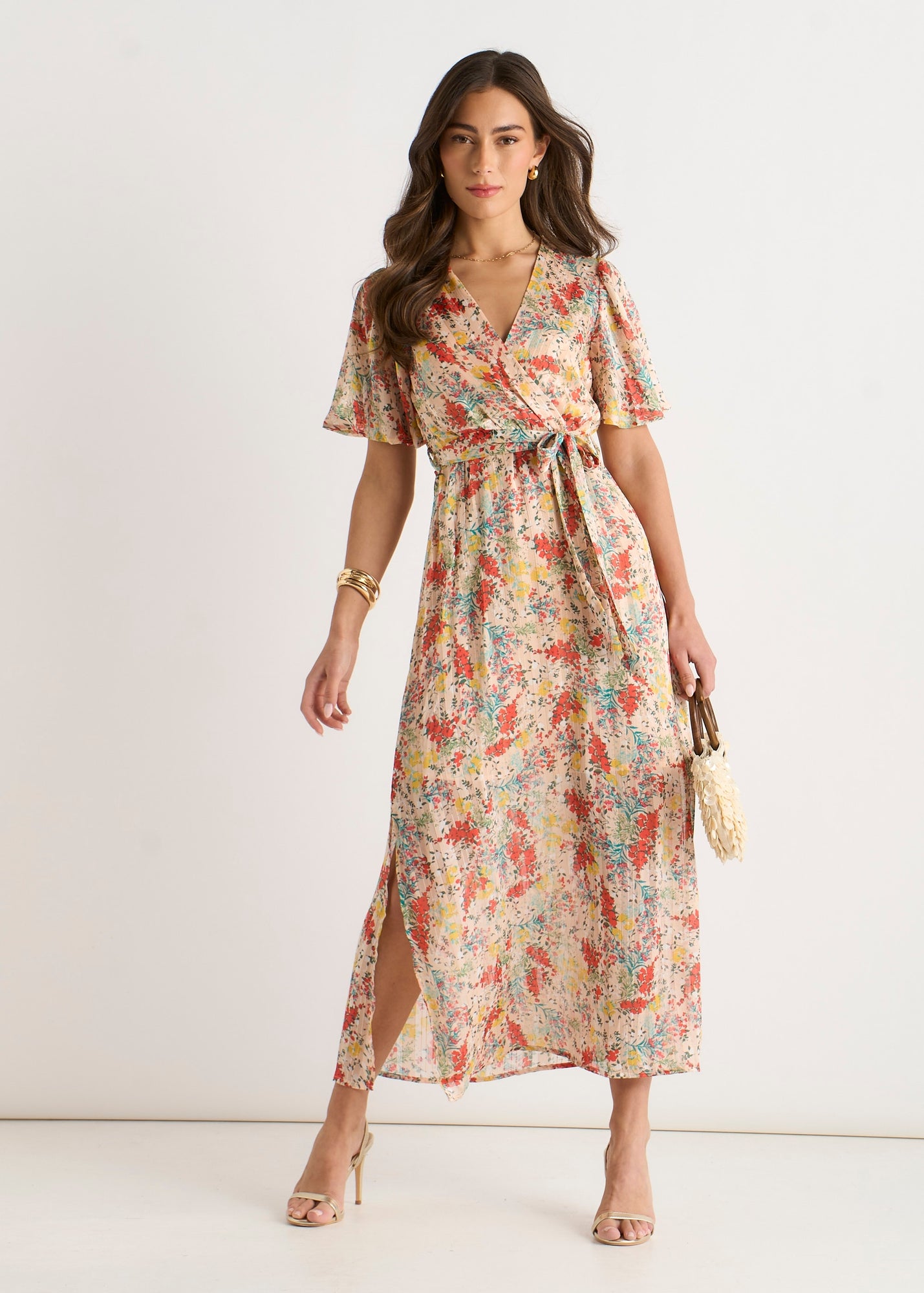 Gini London Multi Floral Jacquard Chiffon Midi Dress - 16 | Matalan