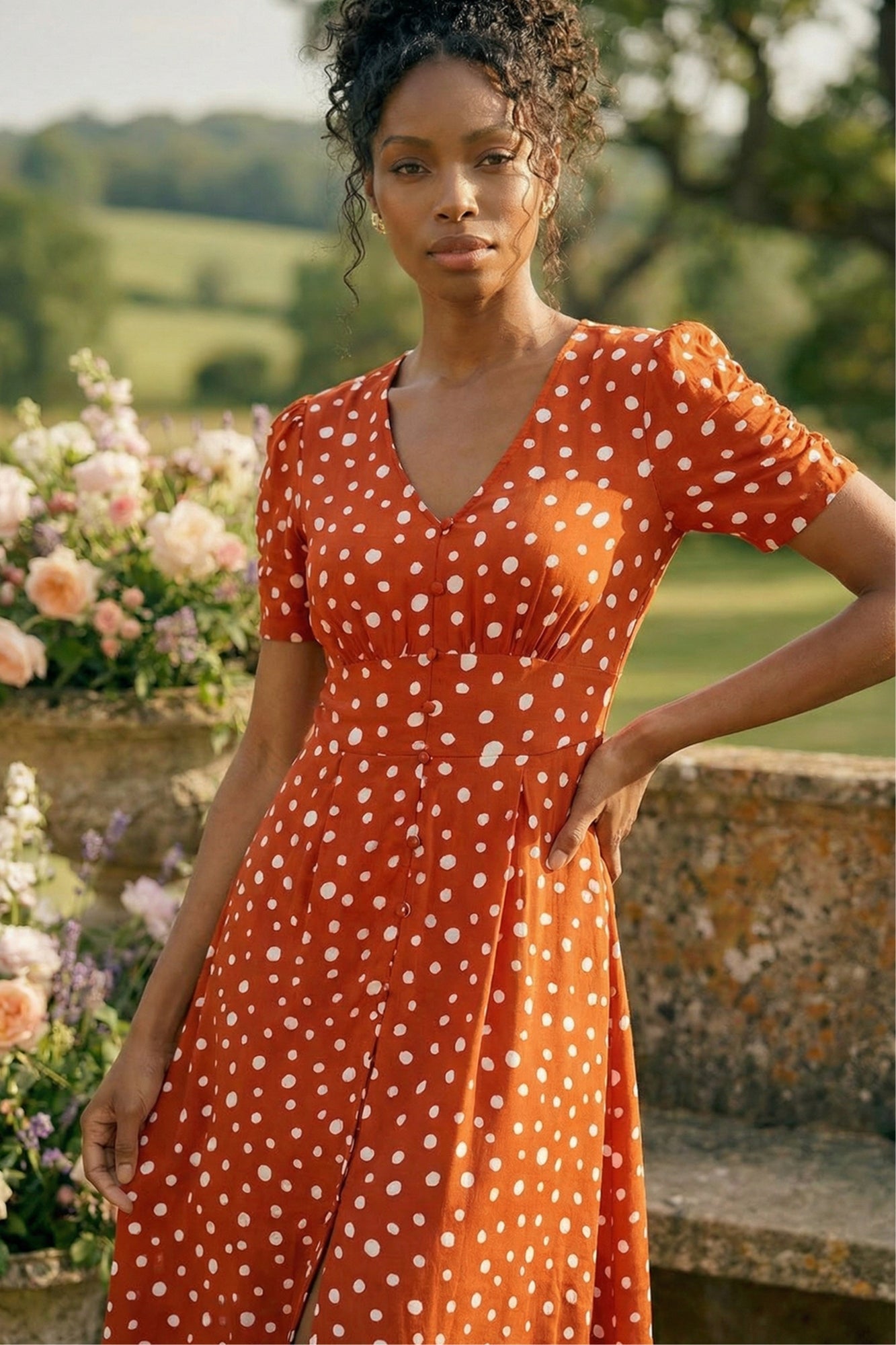 orange dot dress Eva Feather Dress, Orange Dot S