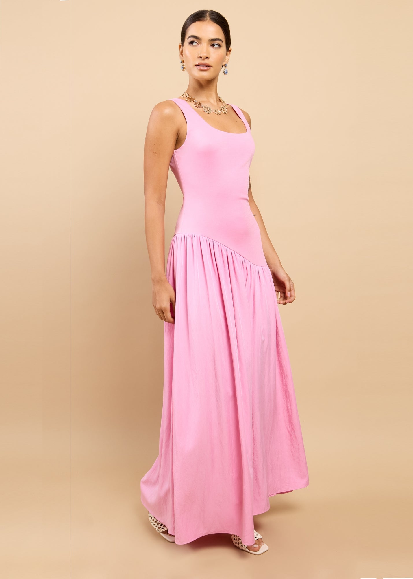 Little Mistress Pink Stripe Asymmetric Midaxi Dress - 12
