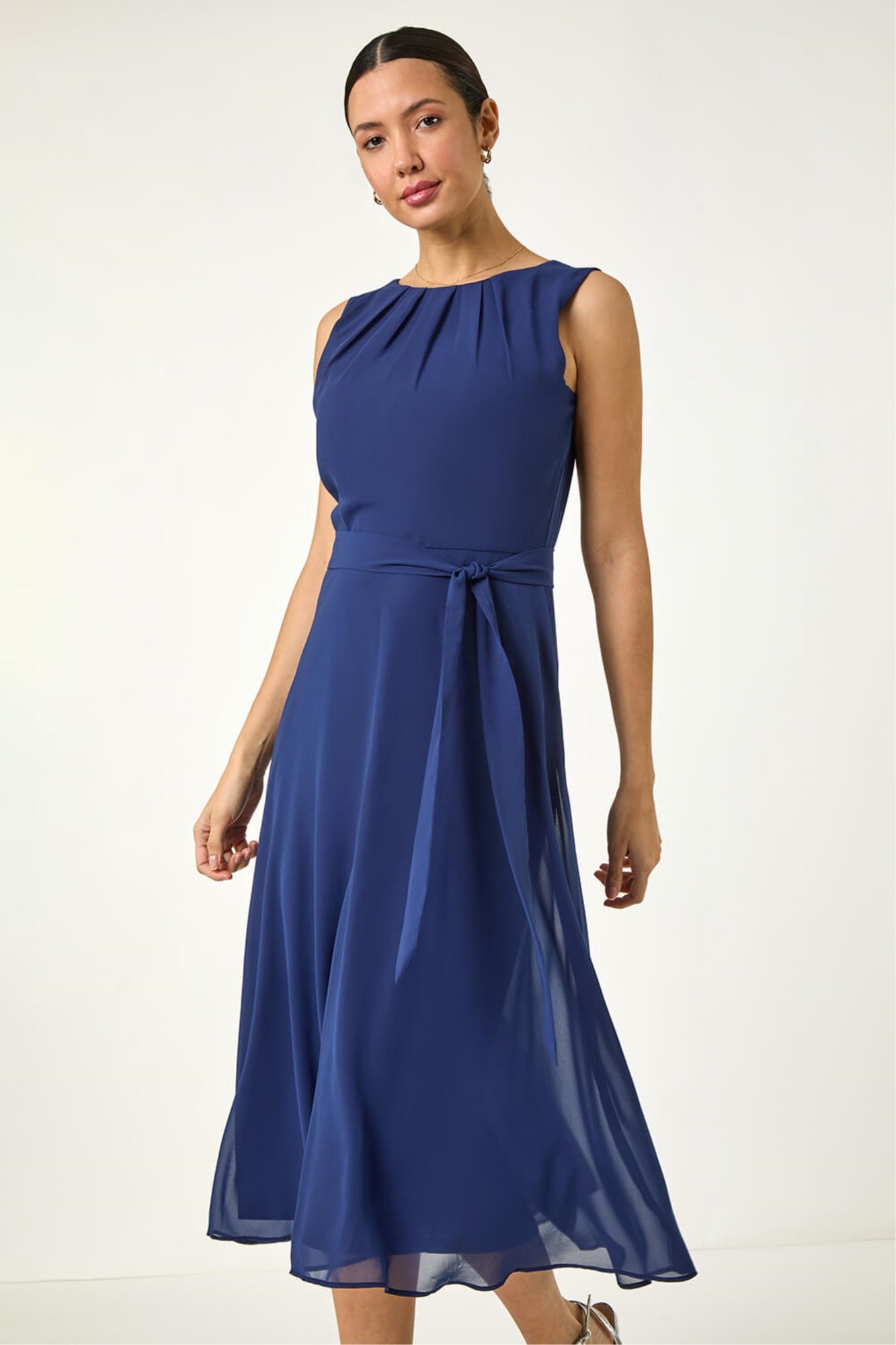 Little Mistress Navy Satin Lace Detail Midaxi Dress - 18