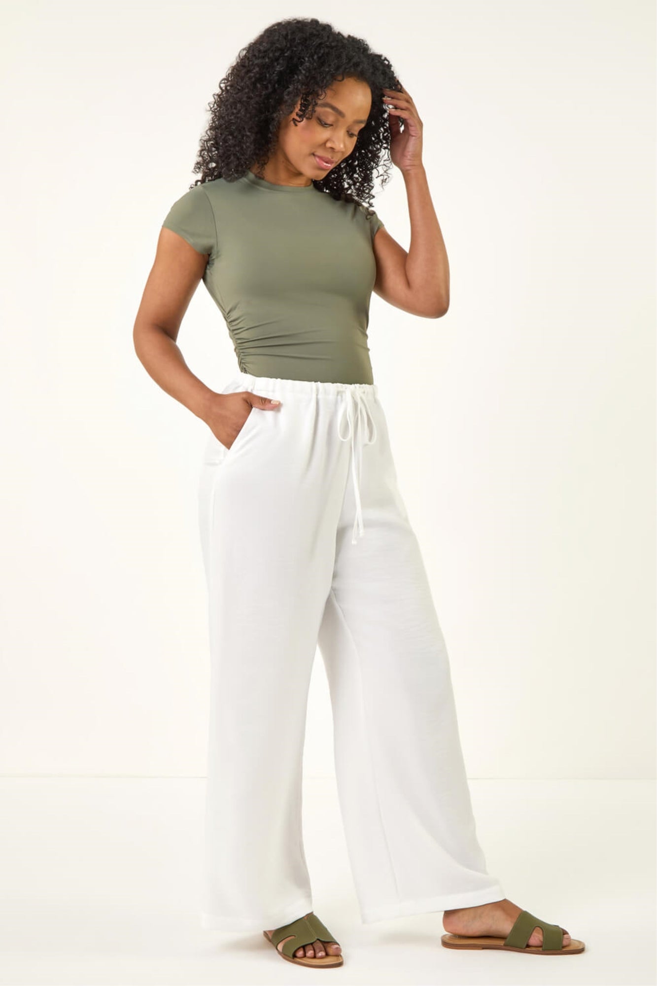Roman Ivory Linen Blend Belted Trouser - 12 | Matalan
