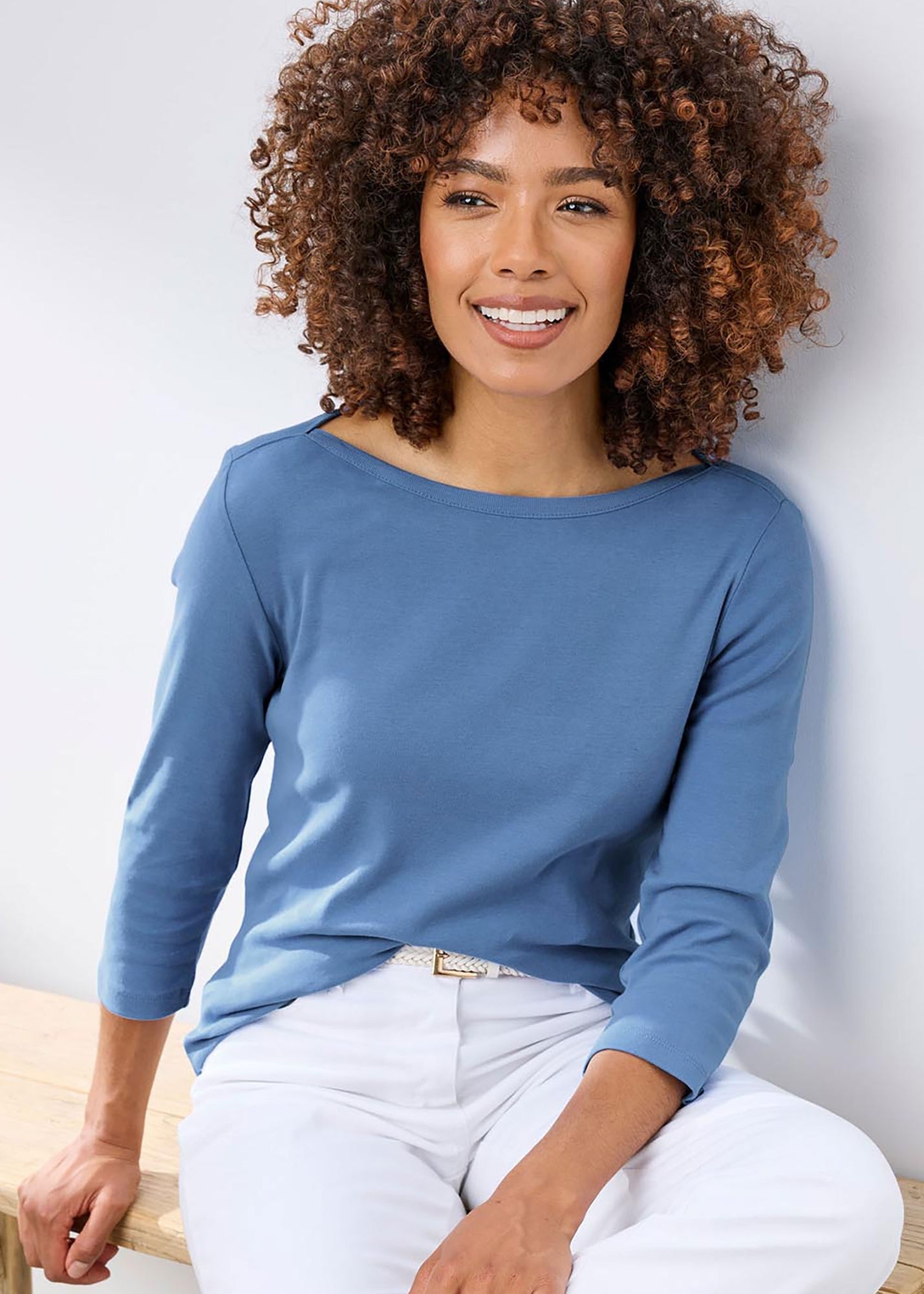 Cotton Traders French Blue Wrinkle Free Boat Neck Top - 26