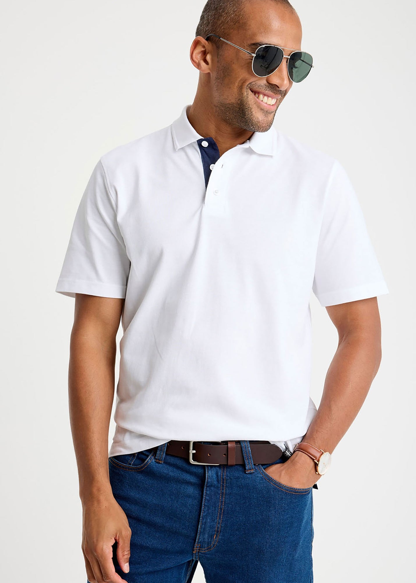 Firetrap White Regular Fit Textured Zip Up Polo Shirt - S | Matalan