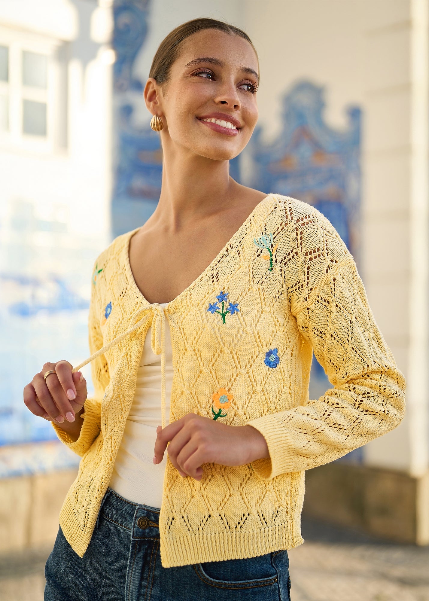 Roman Ivory Fringe Light Knit Cardigan - 16