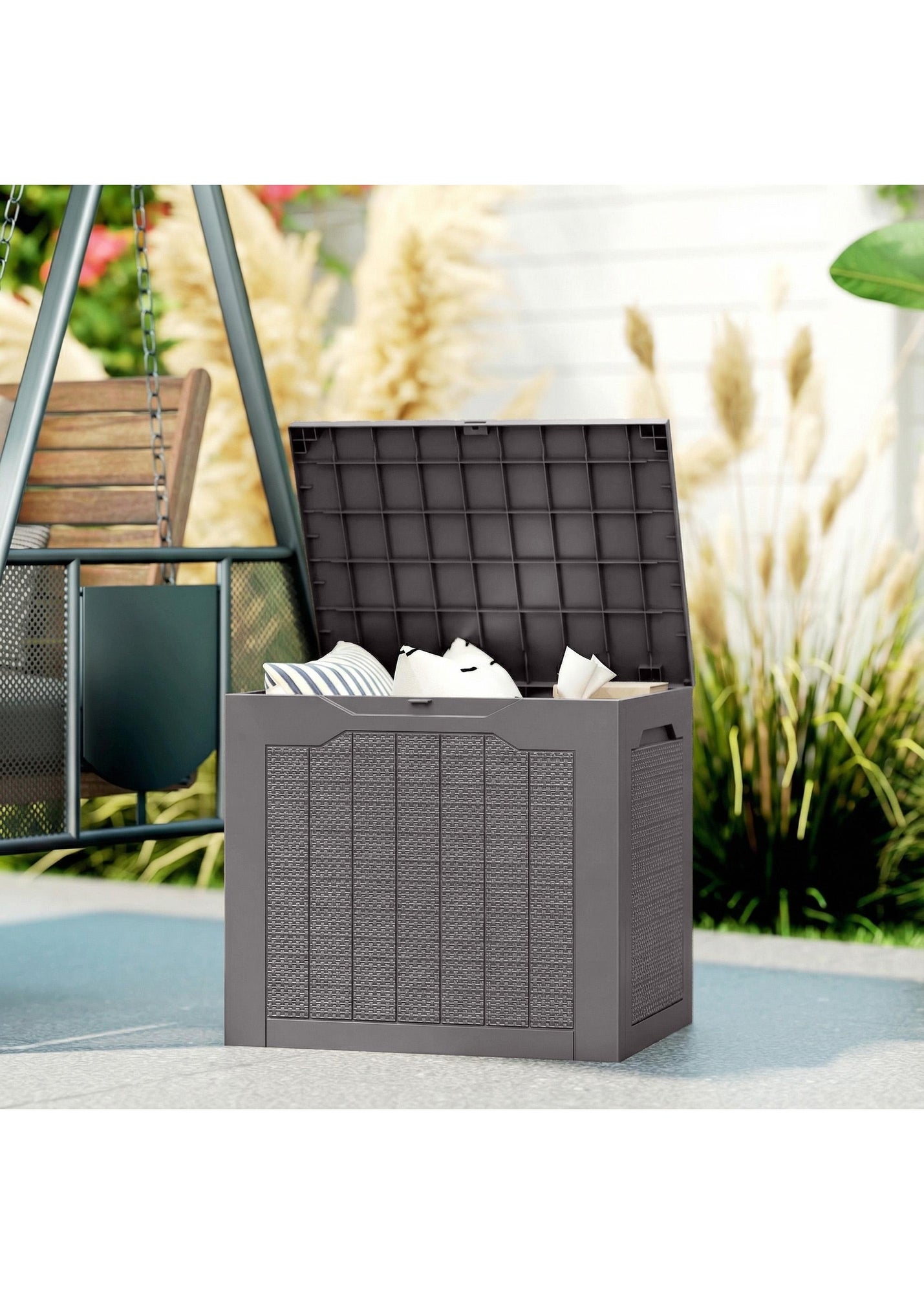 Outsunny Brown 93L Plastic Garden Storage Box, Storage Container w ...