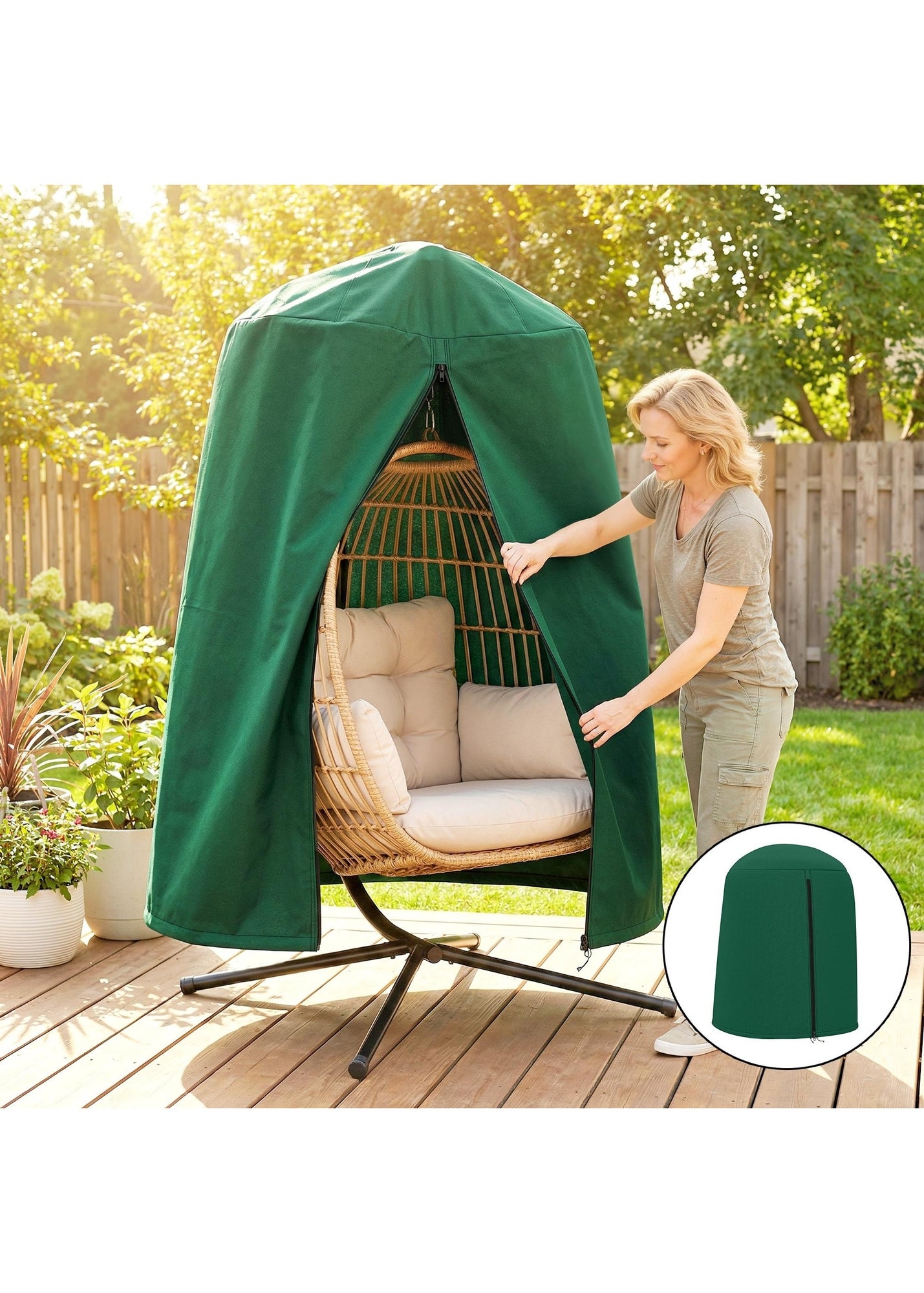Outsunny Green Hanging Egg Chair Cover Garden Swing Chair Cover