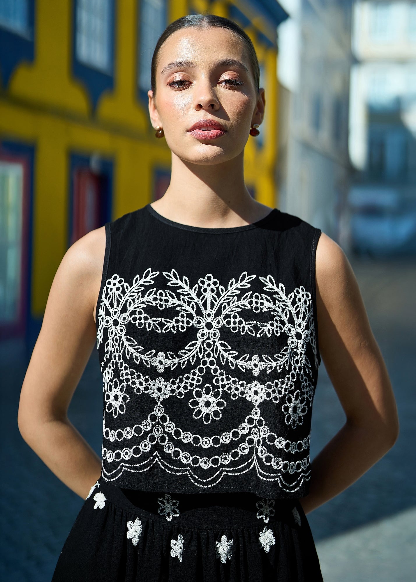 Yumi Black Embroidered Midi Skirt - 8 | Matalan