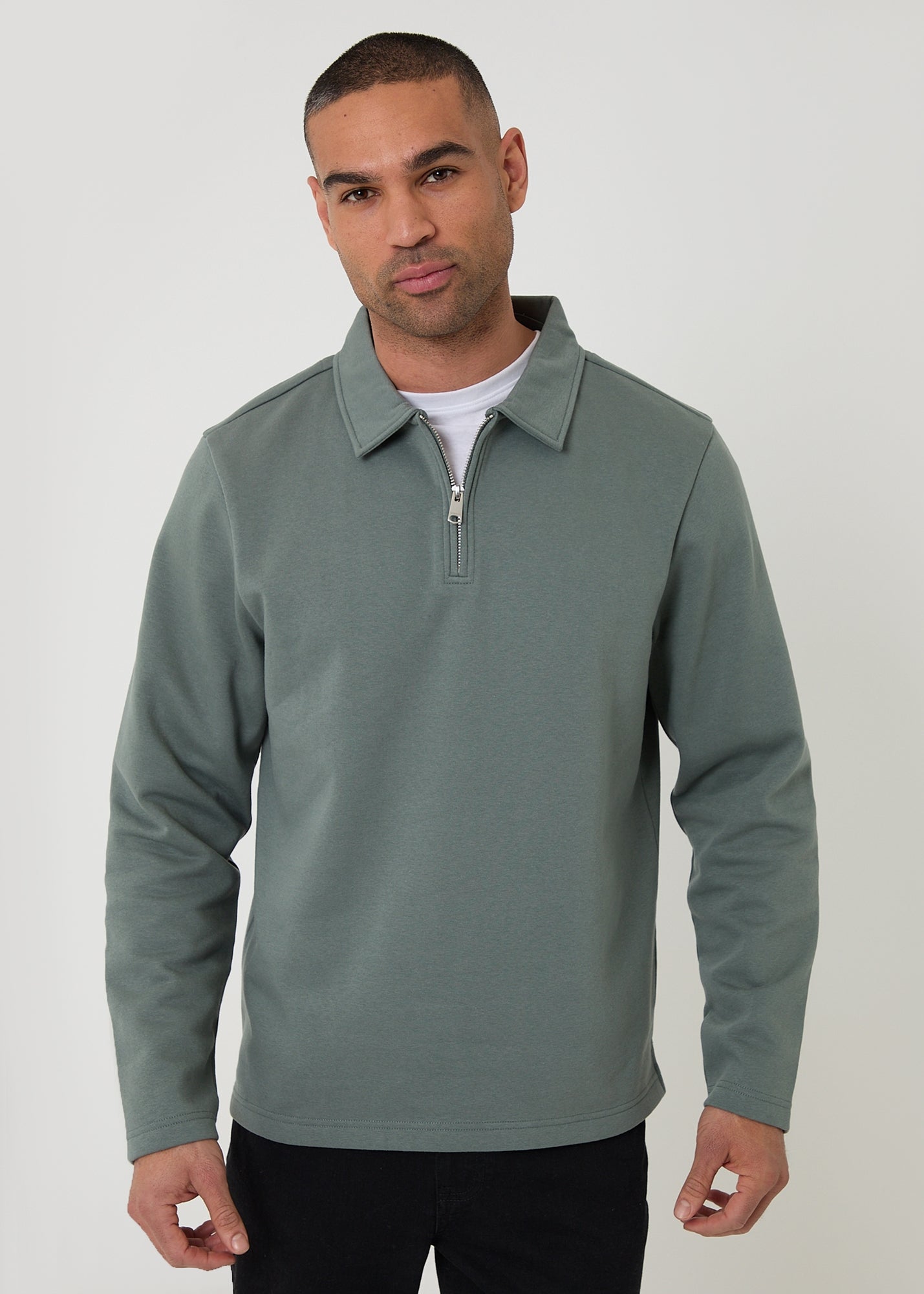 Threadbare Dark Grey Quarter Zip Long Sleeve Polo Sweatshirt - S