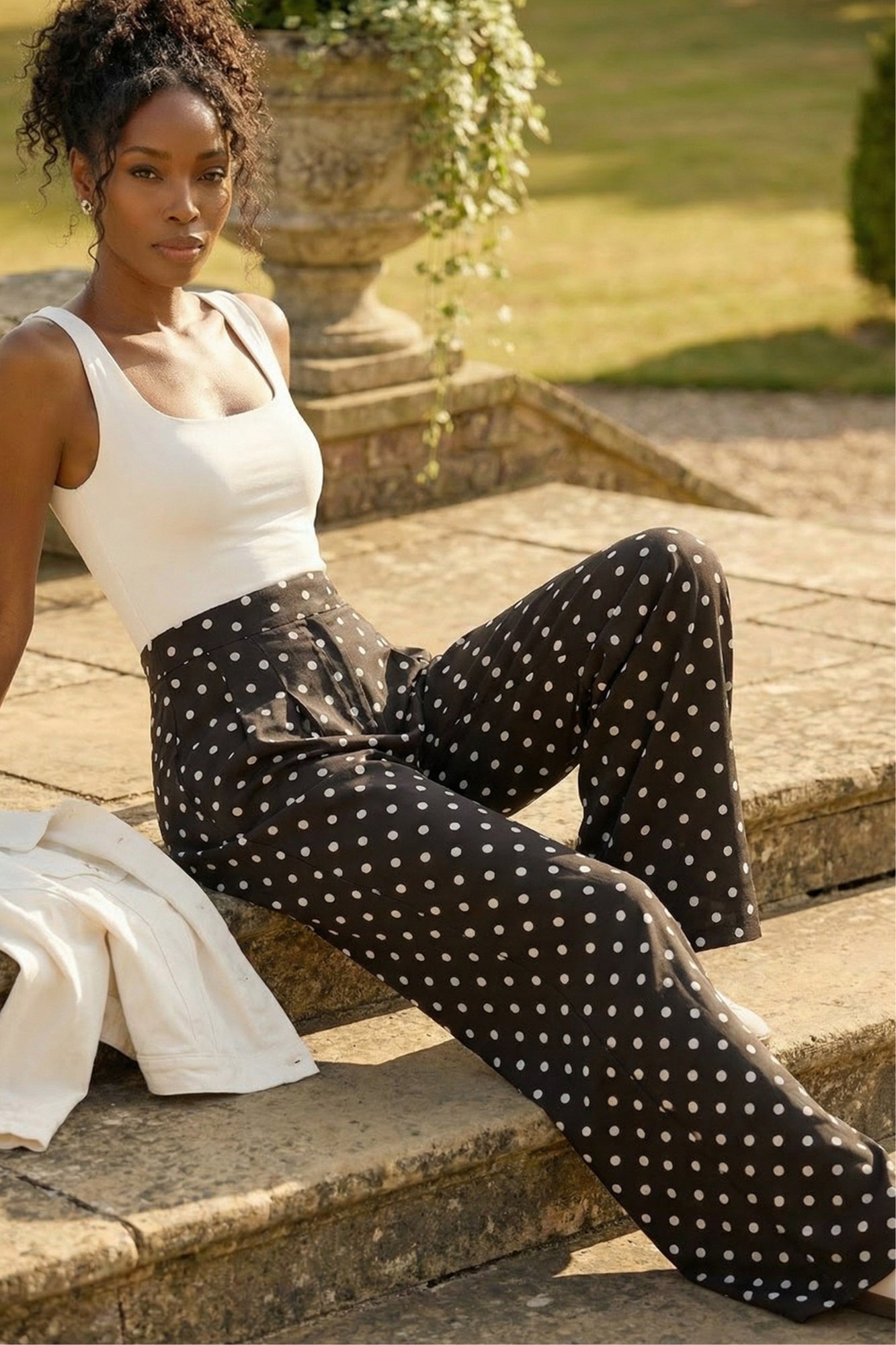 Roman Black Spot Print Wide Leg Trouser - 10 | Matalan